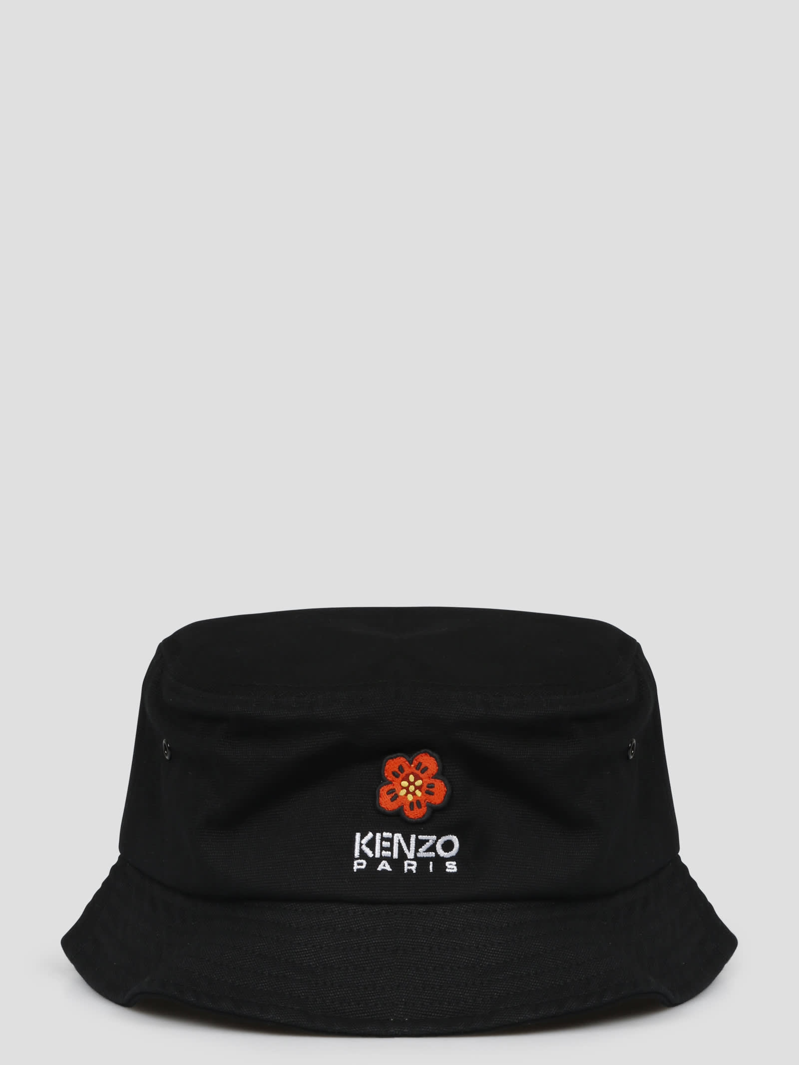 Kenzo Boke Embroidery Cotton Canvas Bucket Hat In Black