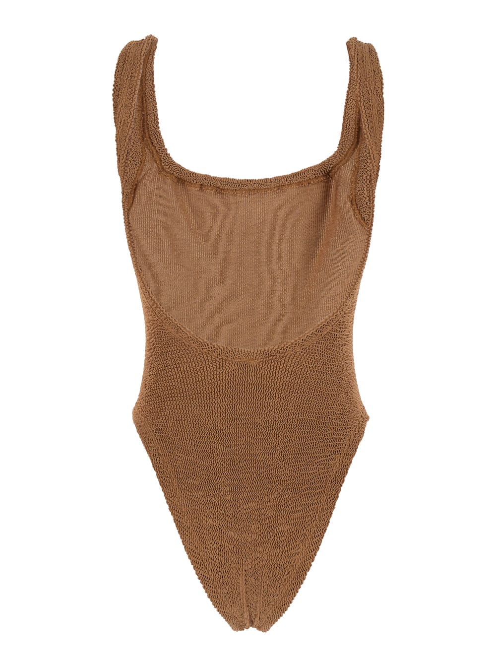 Shop Hunza G Brown One-piece Swimsuit With Squared Neckline In Ribbed Stretch Polyamide Woman