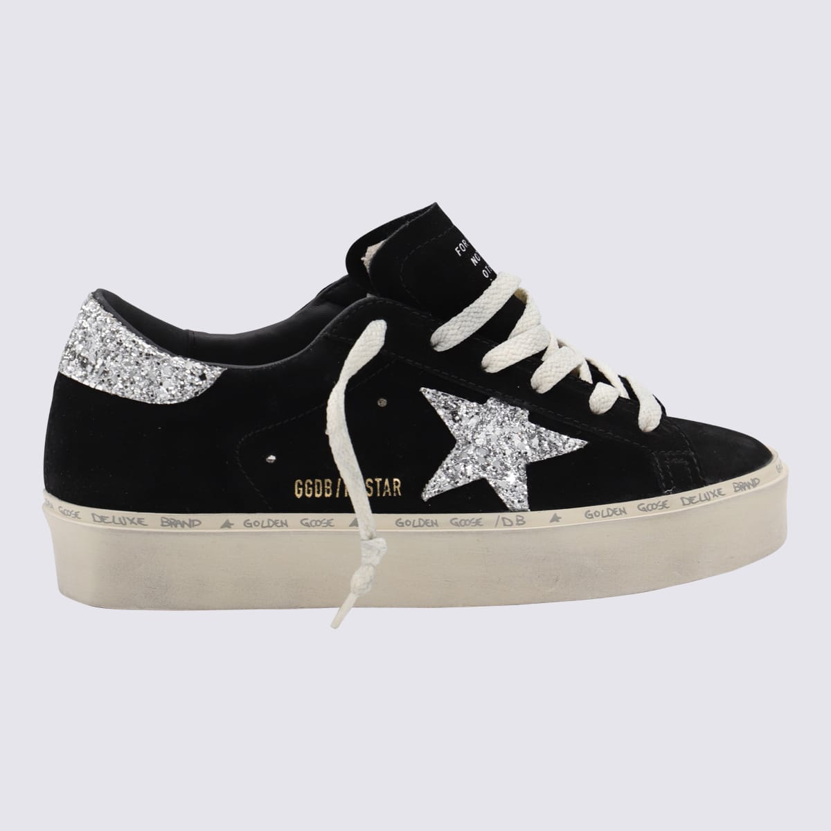 Golden Goose Hi Star Suede Sneakers With Glittered Star And Heel Tab In Black