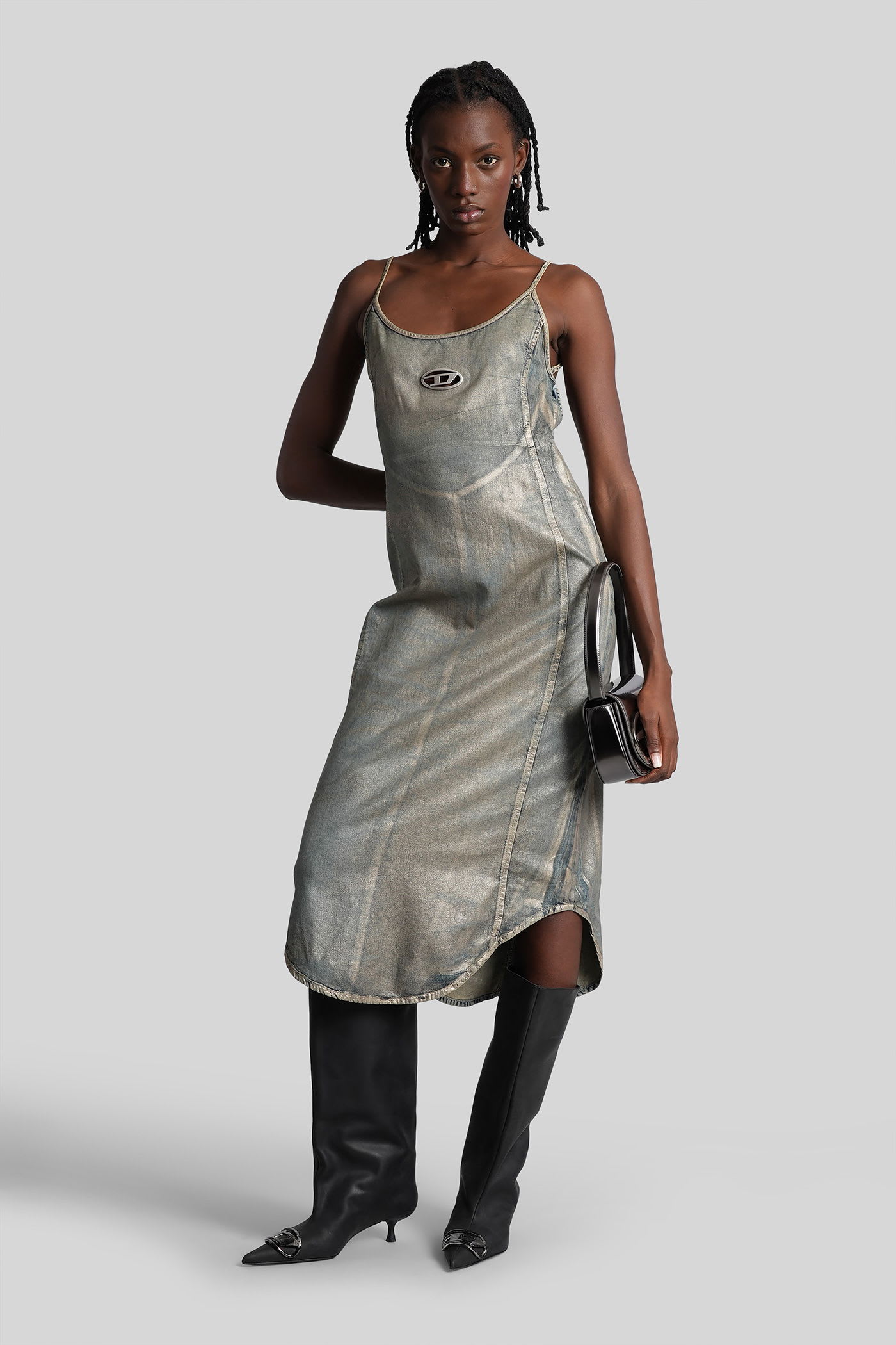 Diesel De-vera-s Long Dress In Blue Cotton In Brown