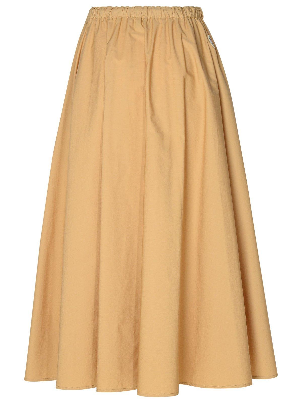 Shop Moncler Elastic Waist Flared Midi Skirt In Beige