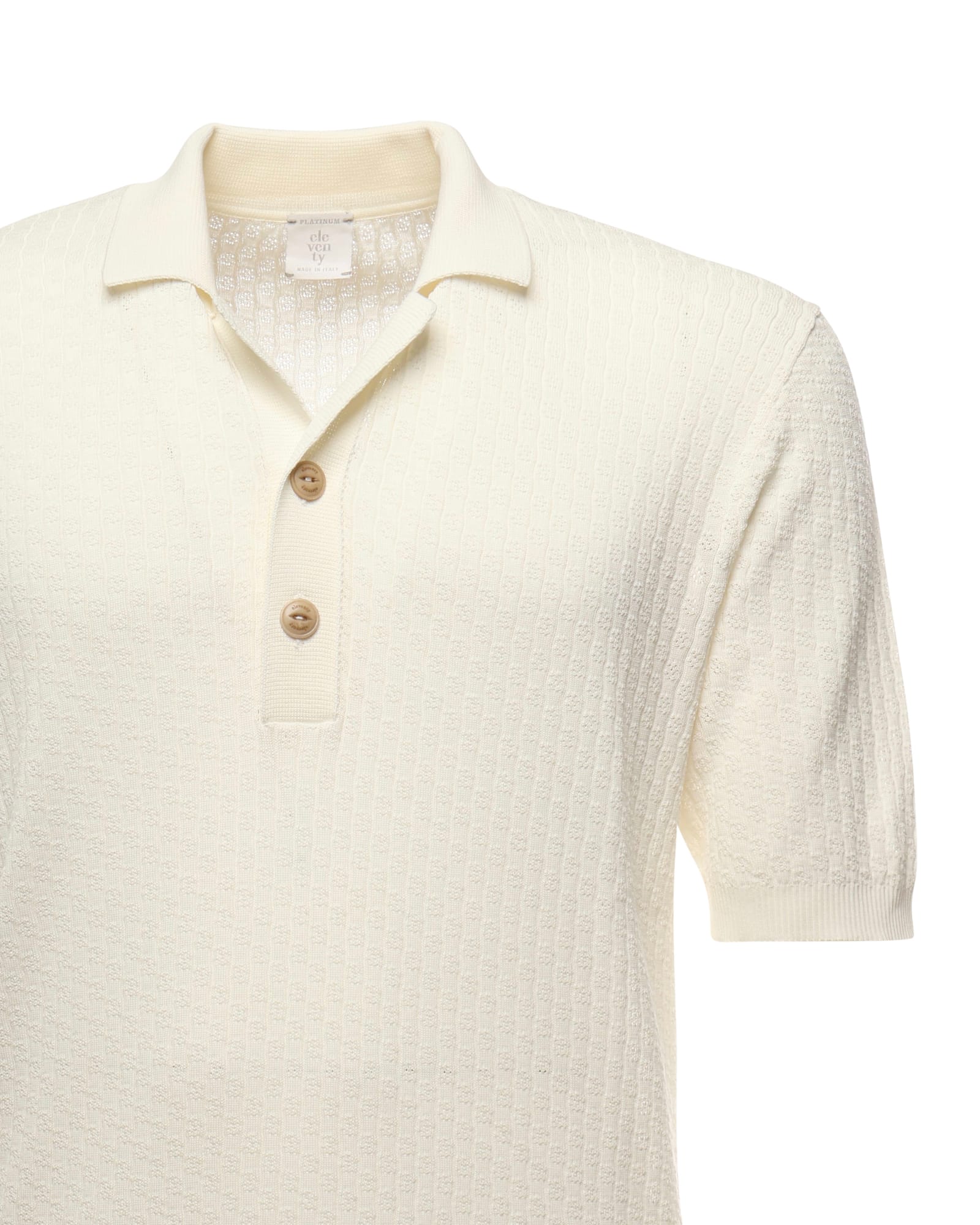 Eleventy Textured Cotton Polo With Ribbed Collar In Beige
