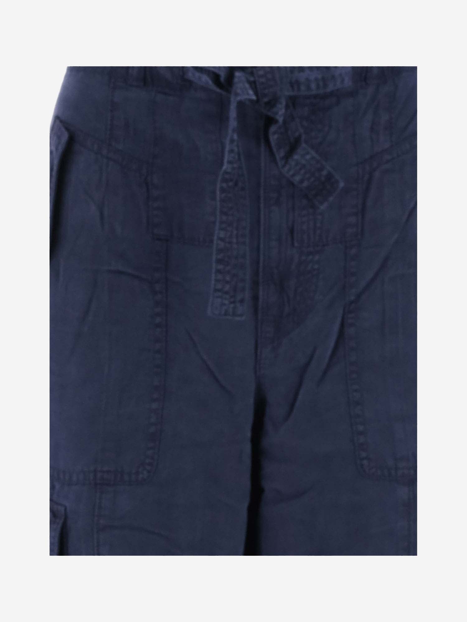 Shop Ralph Lauren Lyocell And Linen Cargo Pants In Blue