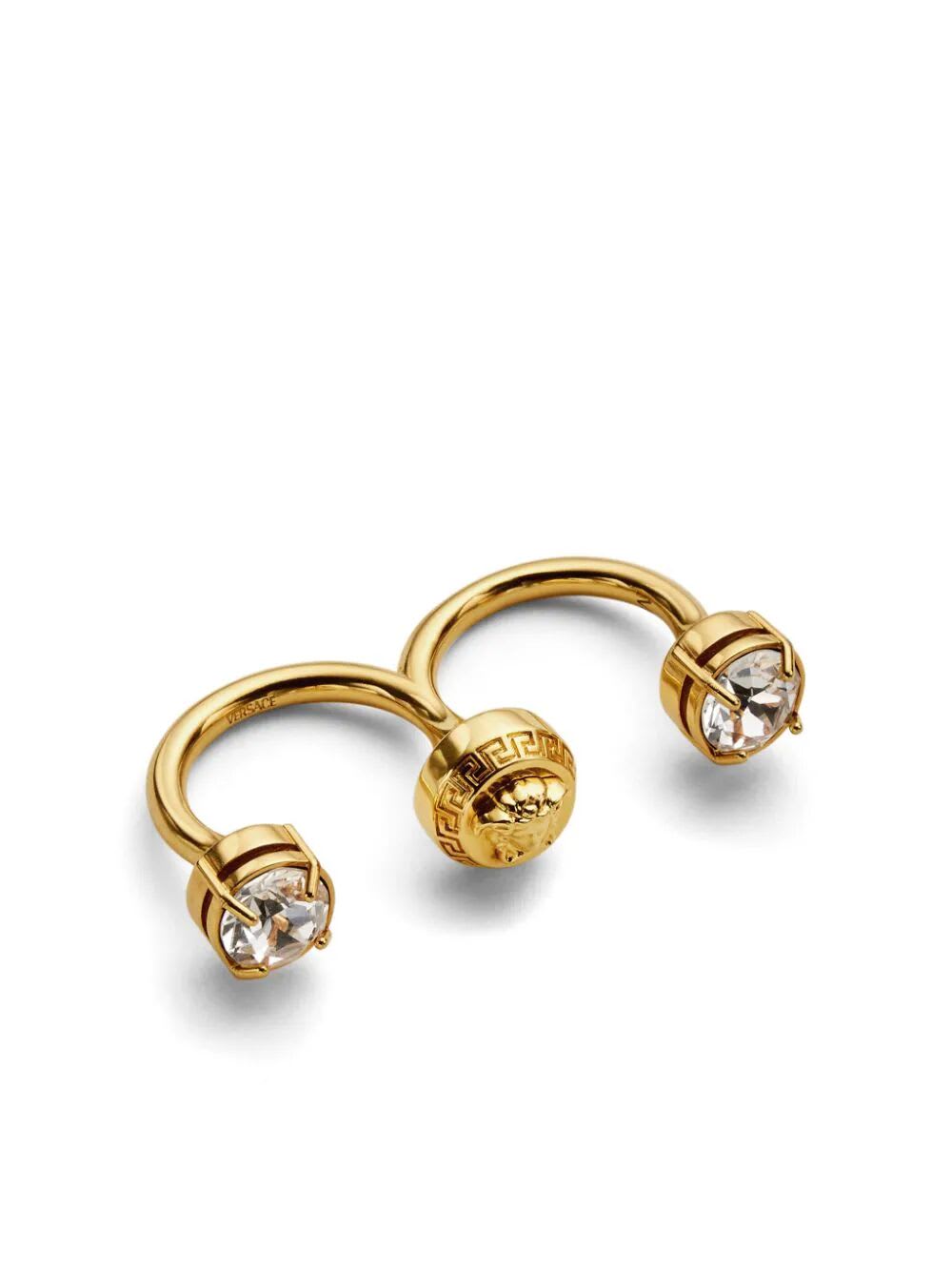 Shop Versace Ring Metal And Strass In  Gold Crystal