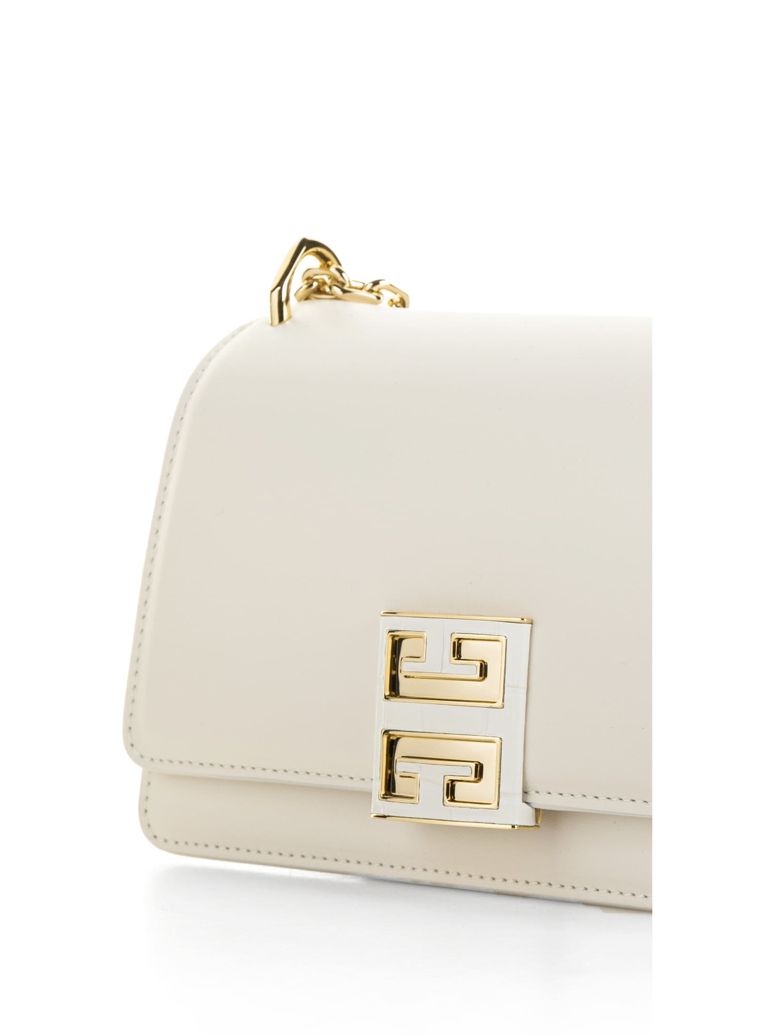 Shop Givenchy Small Leather Shoulder Bag With Chain In Ivory