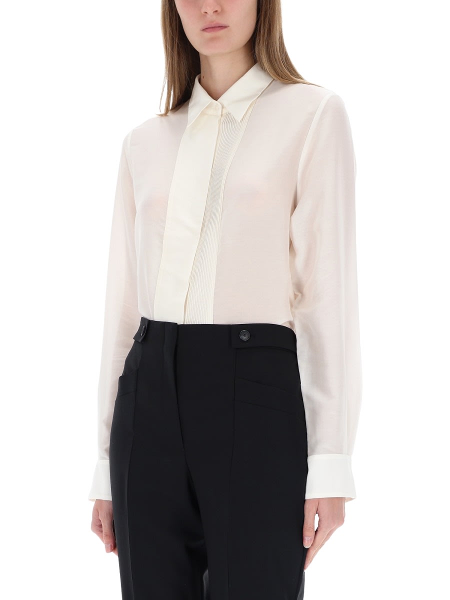 Hugo Boss Sheer Long Sleeve Top With Buttoned Cuffs In White