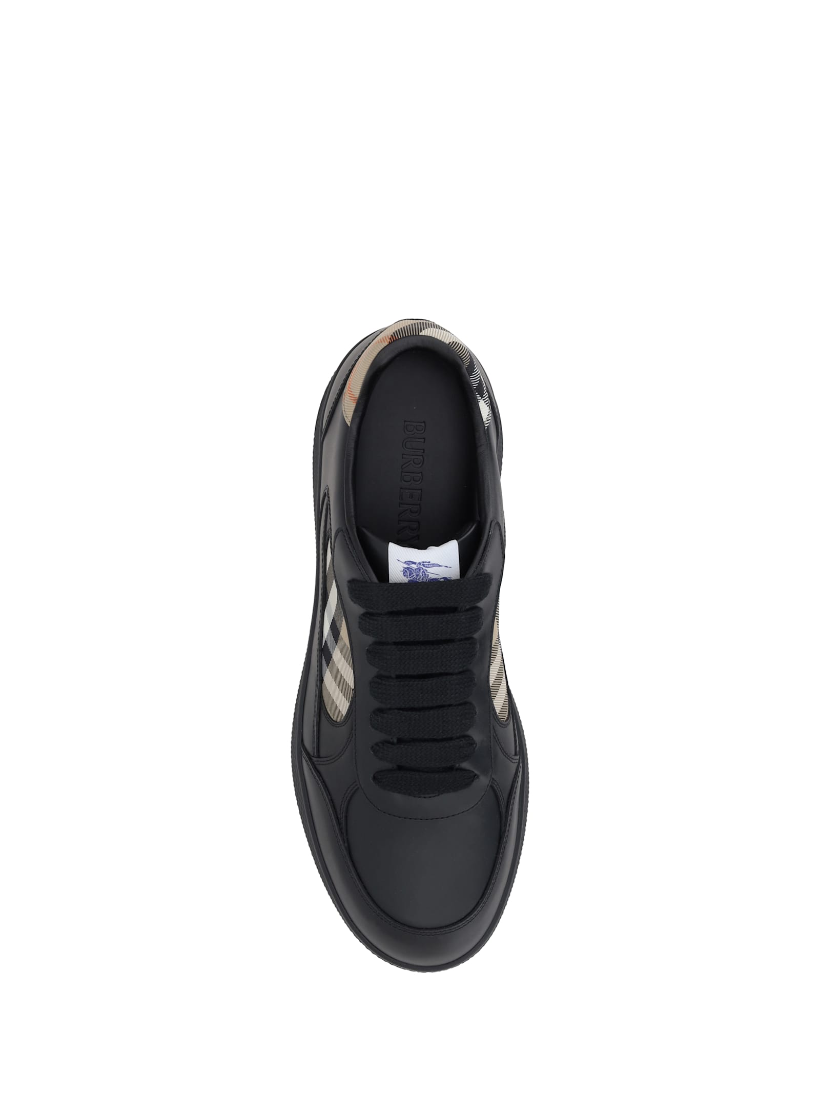 Burberry Indigo Blue Leather And Check Sneaker Terrace