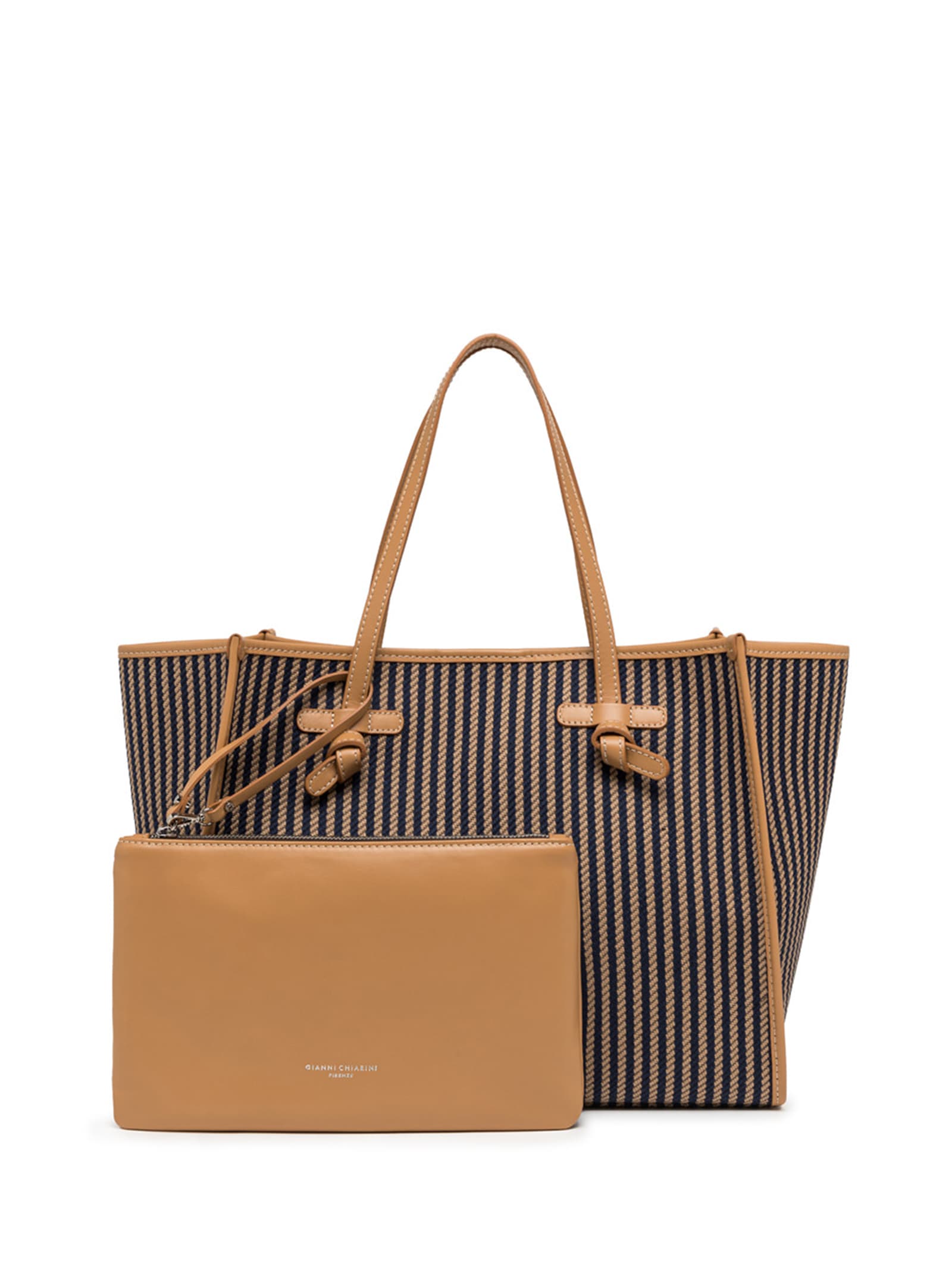 Shop Gianni Chiarini Marcella Shopping Bag In Canvas With Striped Pattern In Var.navy