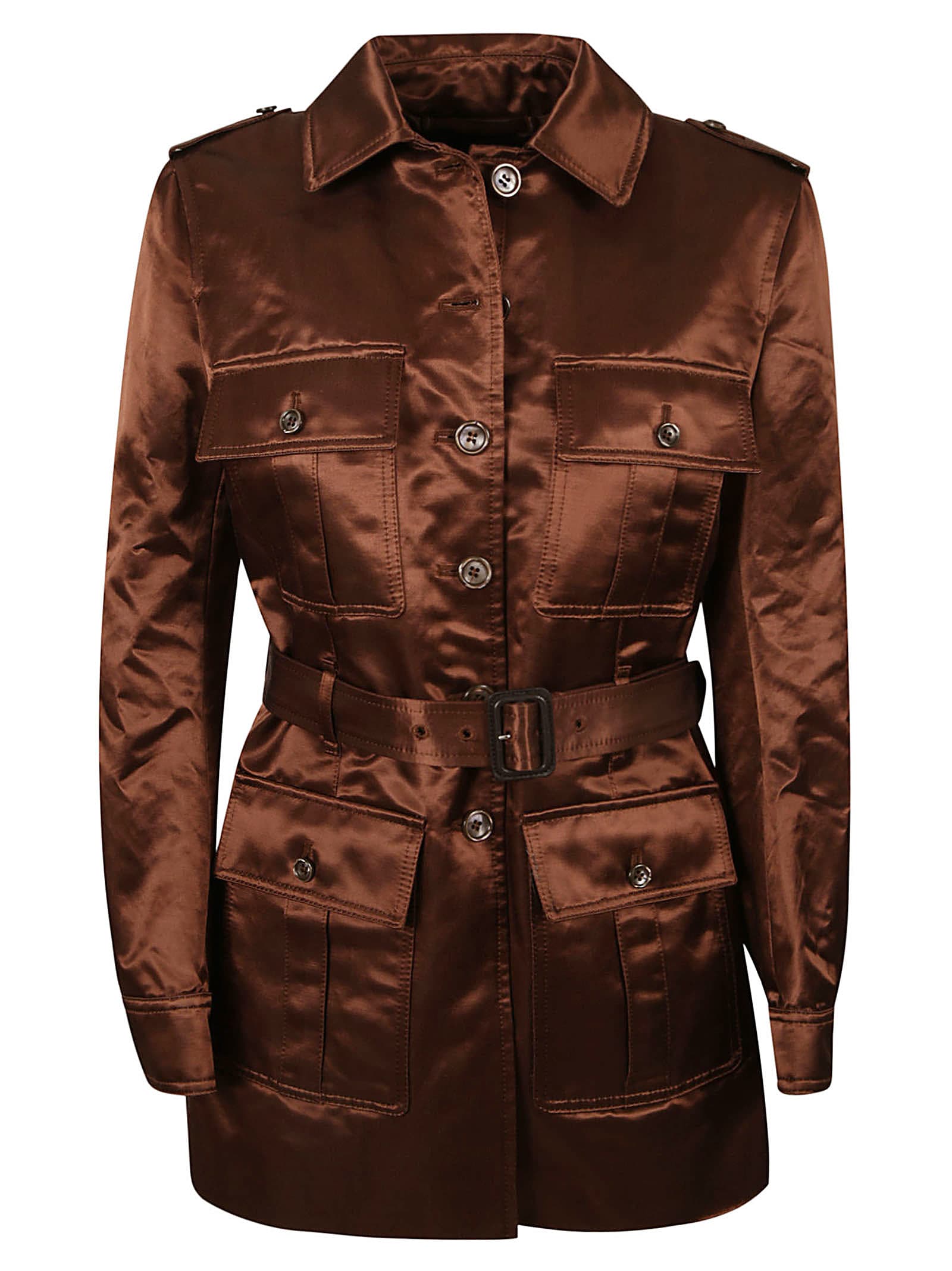 Tom Ford Cotton Blend Lustrous Duchess Jacket In Wood Brown