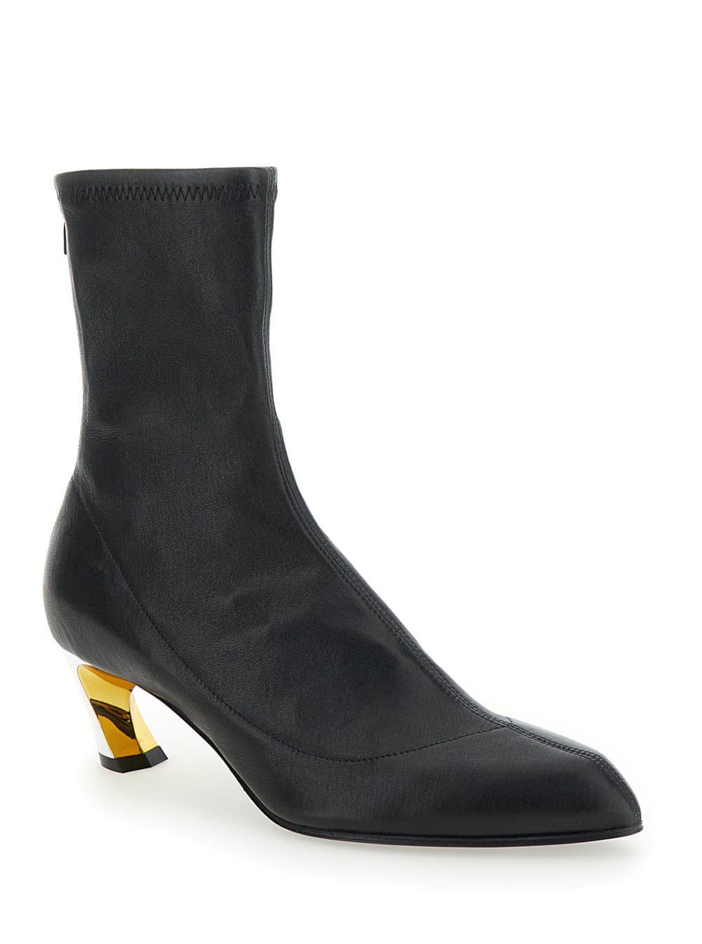 Shop Alexander Mcqueen Armadillo Black Ankle Boots With Golden Heel In Smooth Leather Woman