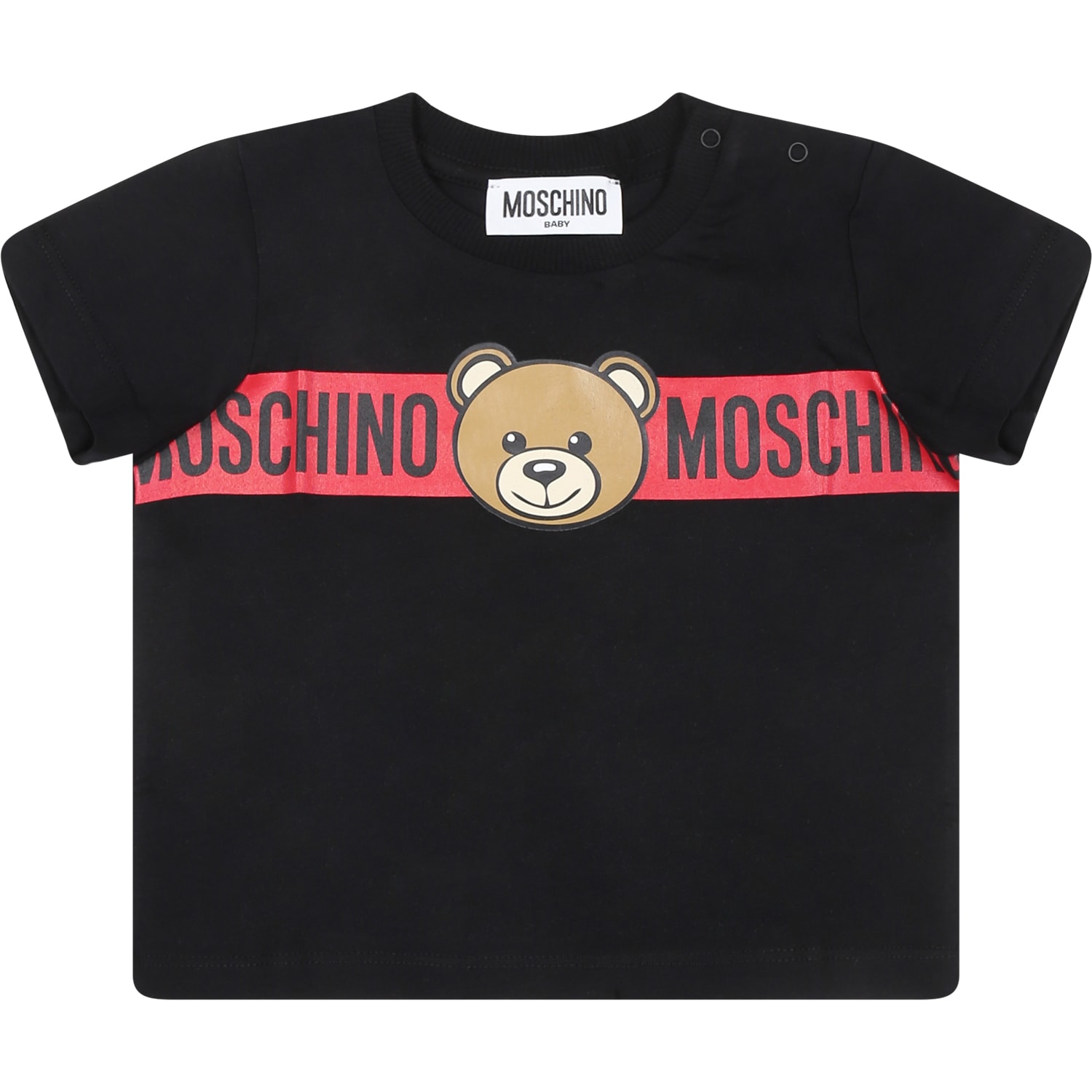 Moschino Black T-shirt For Baby Boy With Teddy Bear And Logo