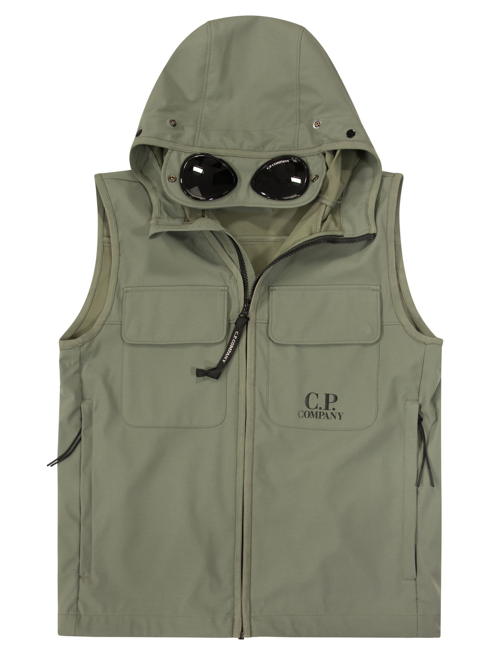 C.p. Company Kids' Goggle Hooded Vest In Green