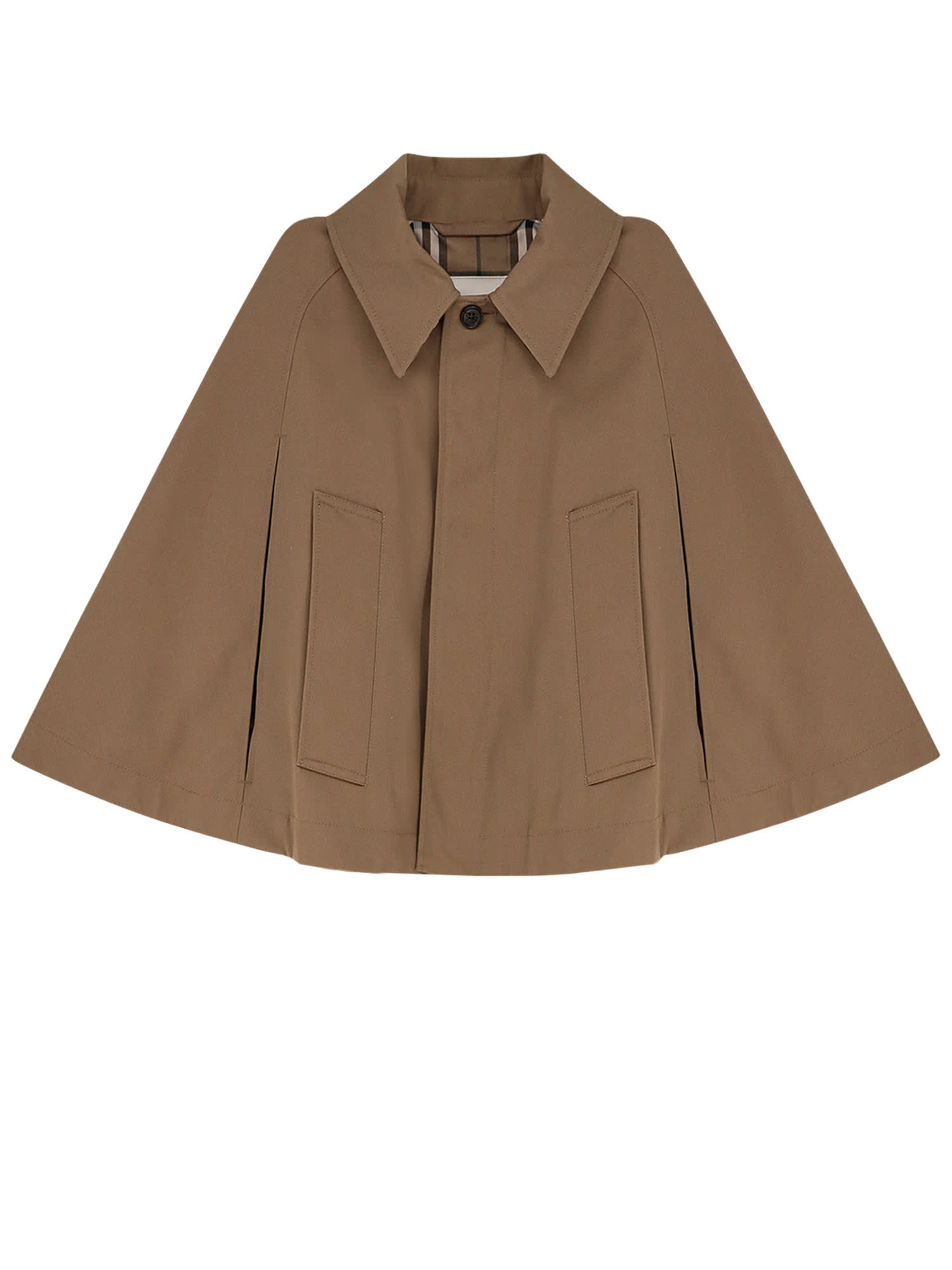 Cotton Blend Water-repellent Twill Cape With Burberry Check Lining