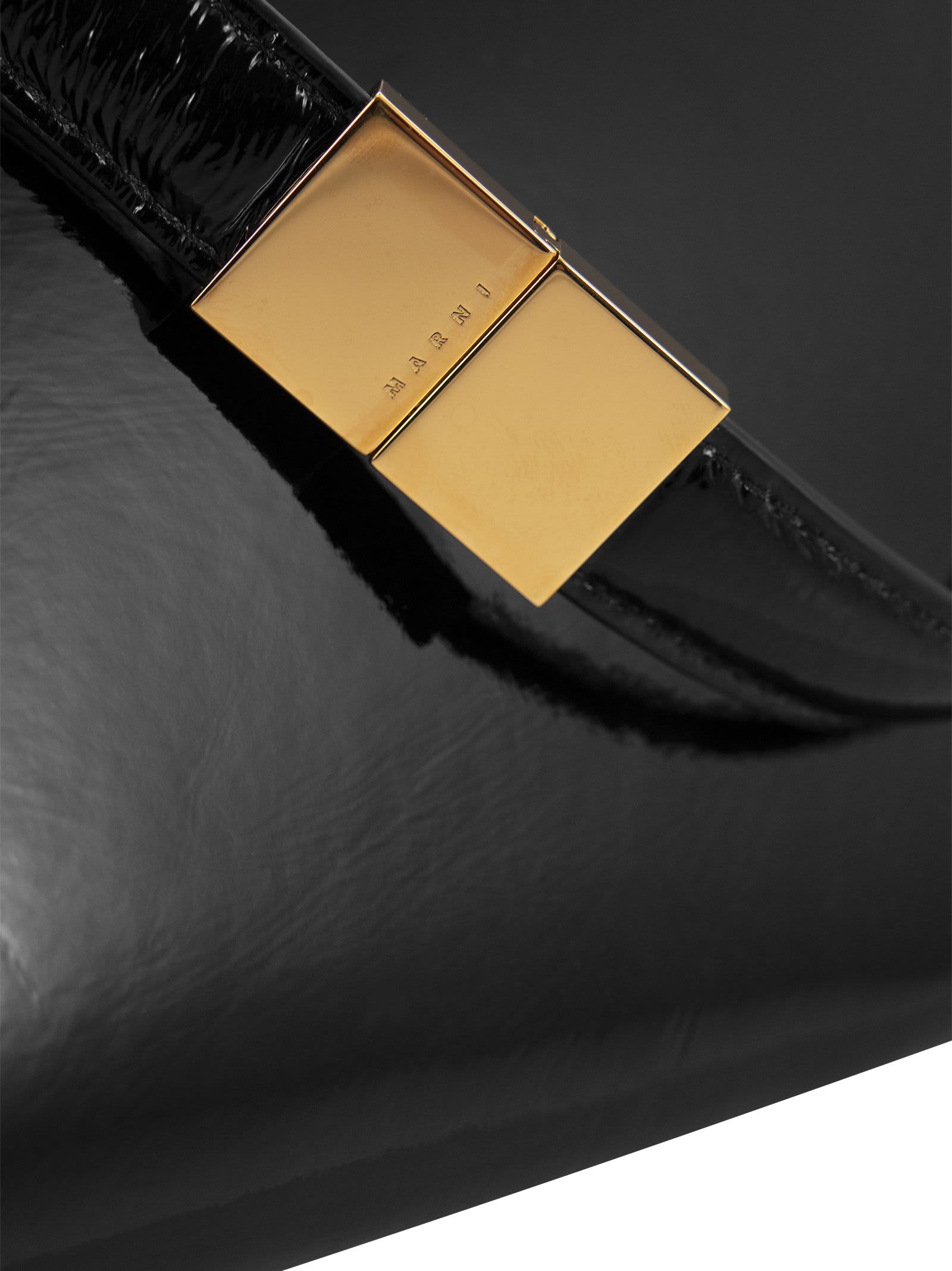 Shop Marni Prisma - Patent Leather Shoulder Bag In Nero