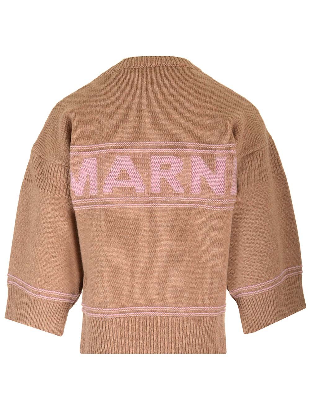 Shop Marni Wool Cropped Sweater In Beige