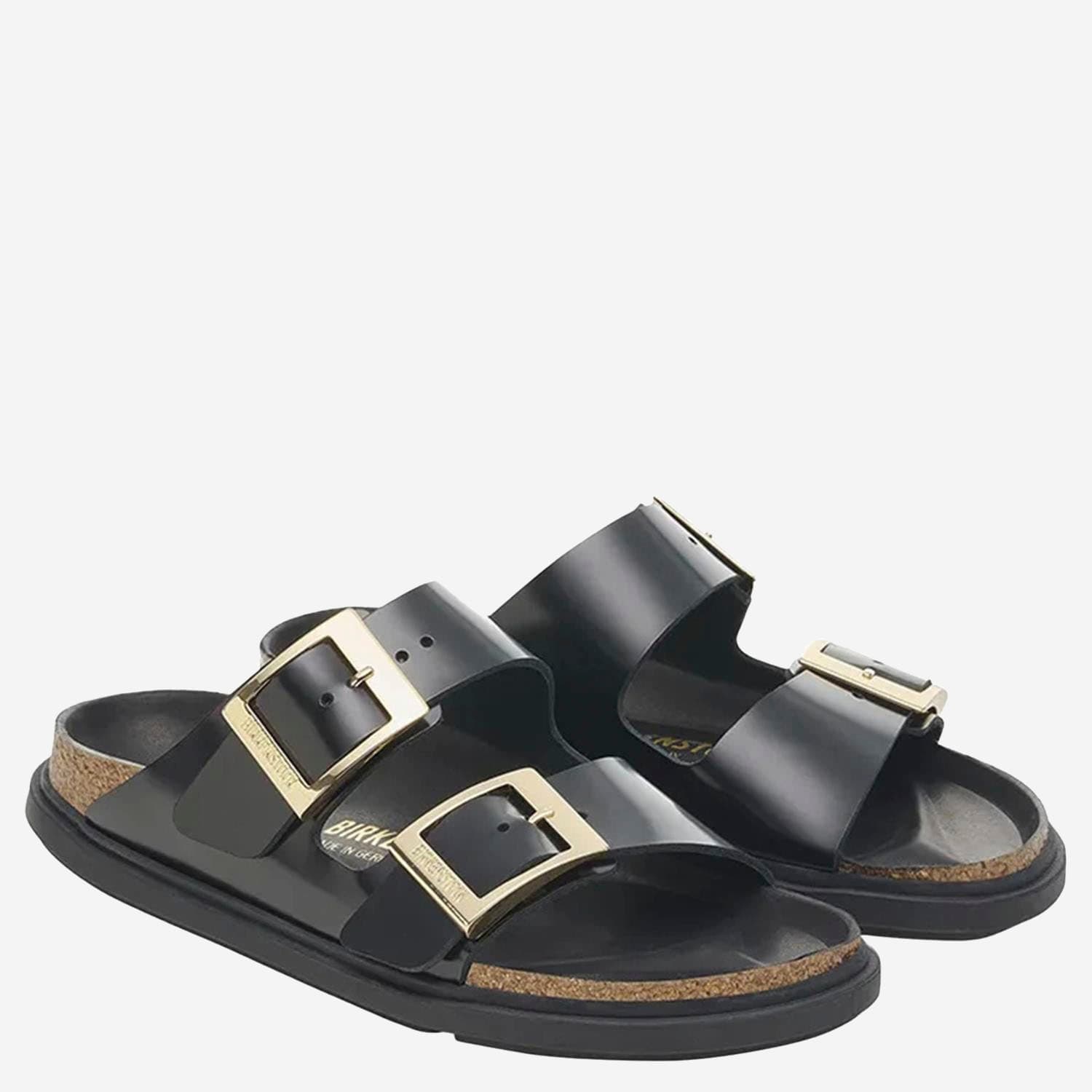 Birkenstock Arizona Droplet Buckle High Shine Black Slides In Black