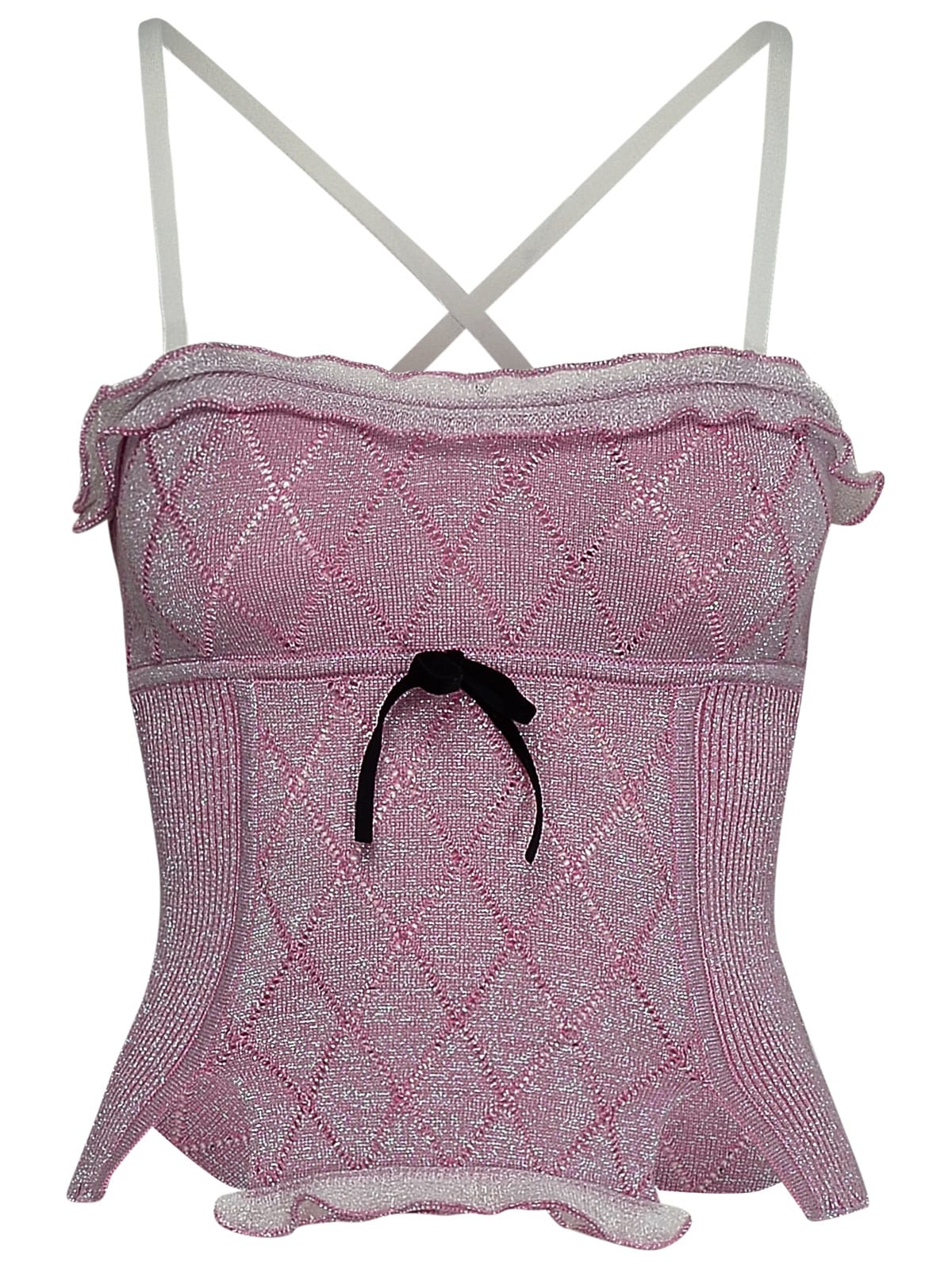 Cormio Heide Velvet-trimmed Pointelle-knit Metallic Cotton-blend Camisole In Pink