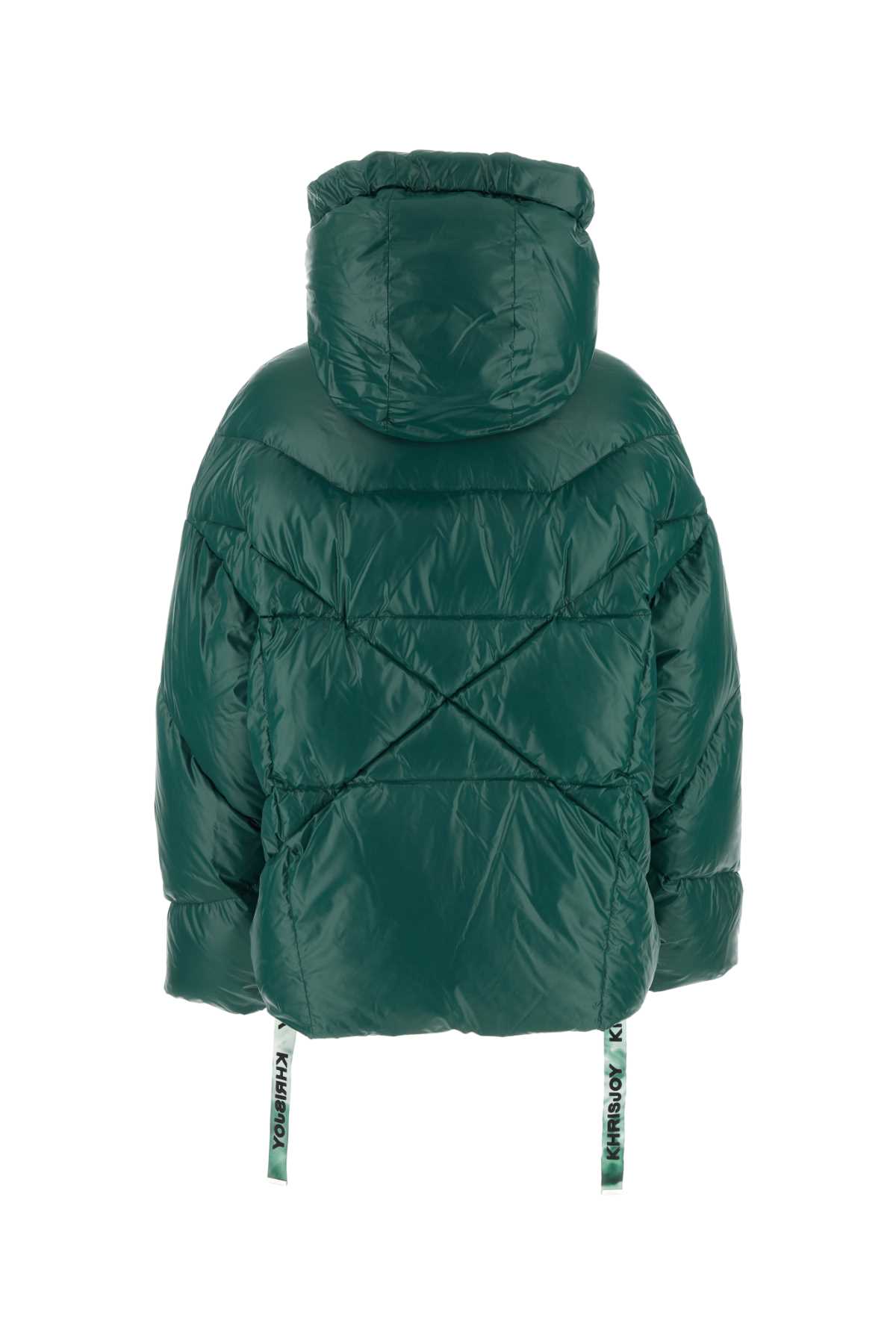 KHRISJOY BOTTLE GREEN NYLON ICONIC SHINY DOWN JACKET 