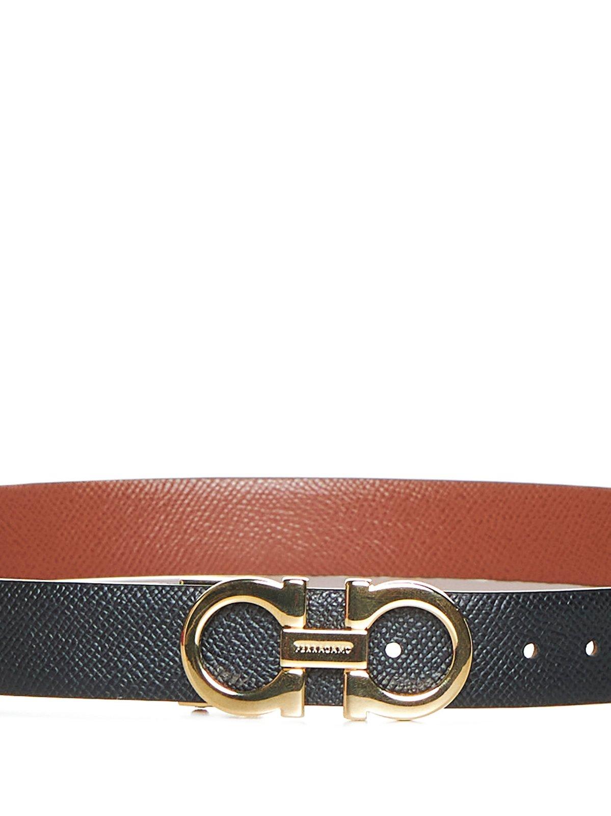 Shop Ferragamo Gancini Buckle Reversible Belt In Brown