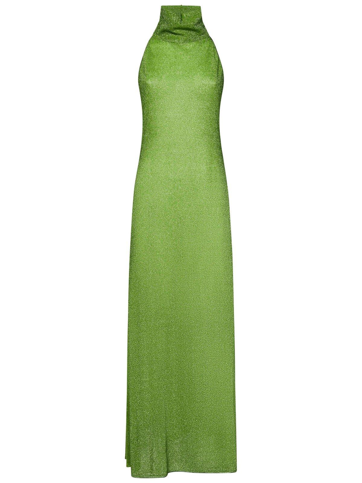 Shop Oseree Halterneck Sleeveless Maxi Dress In Green