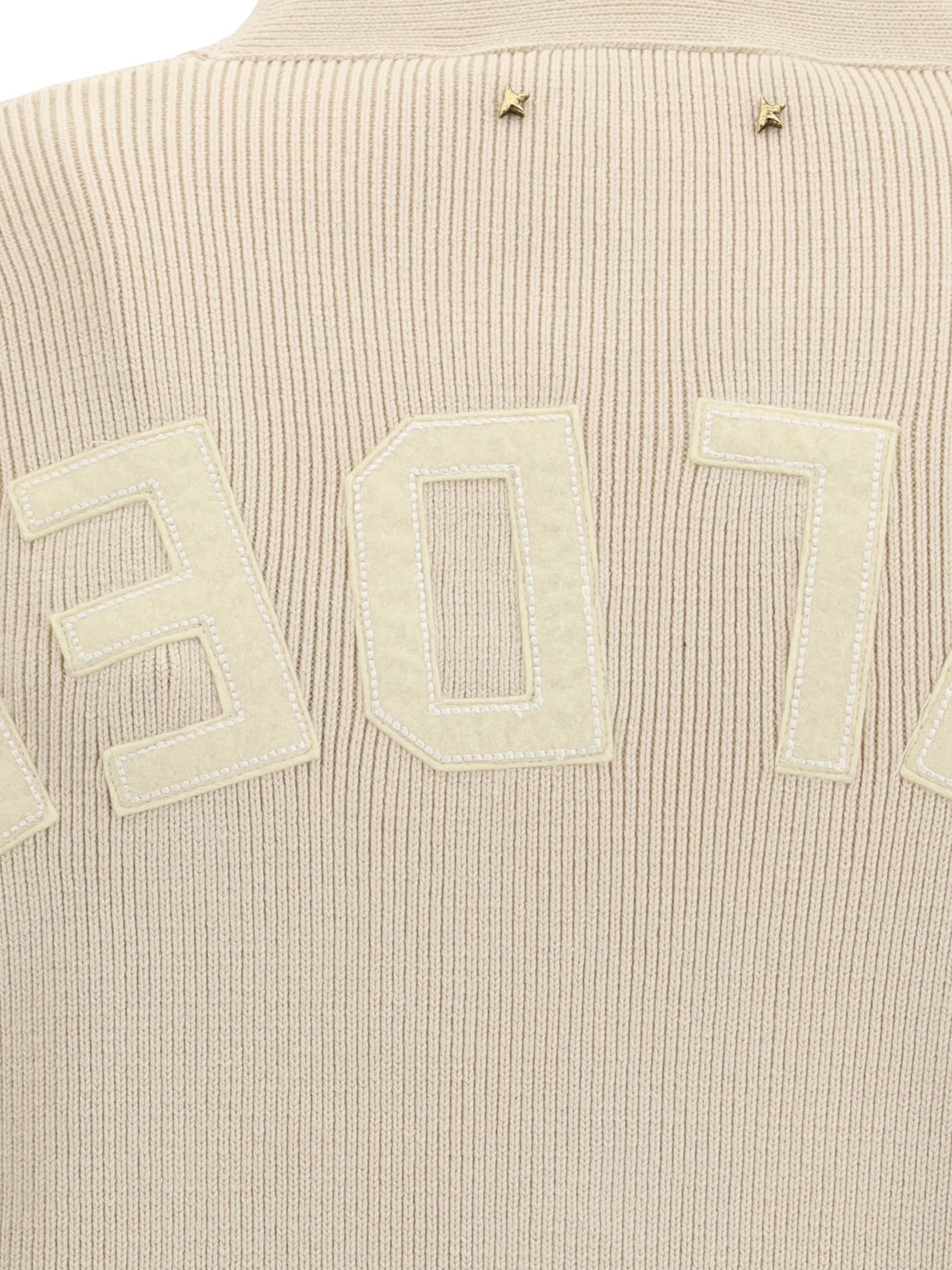 Golden Goose Sand Ribbed Texture Cardigan With Front Pockets In White