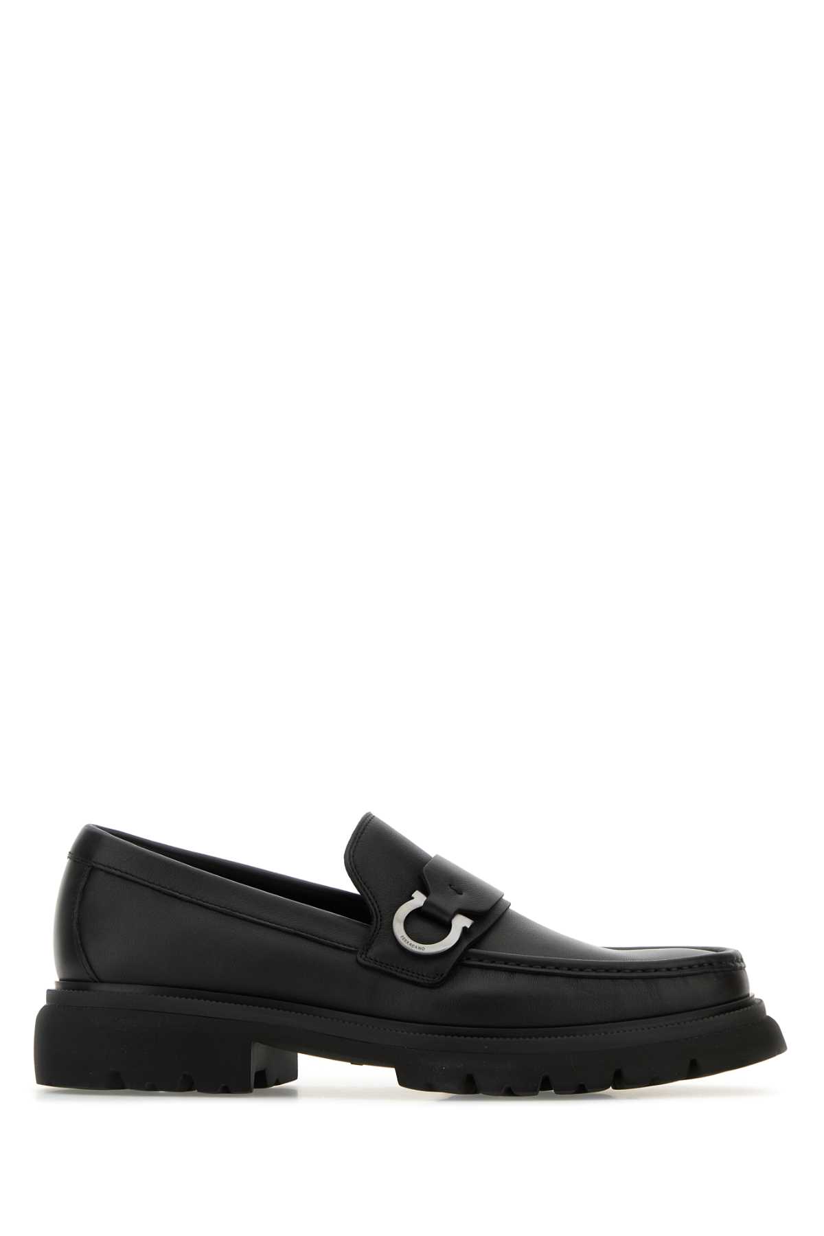 Ferragamo Chunky Sole Loafers With Metal Buckle Detail In Black