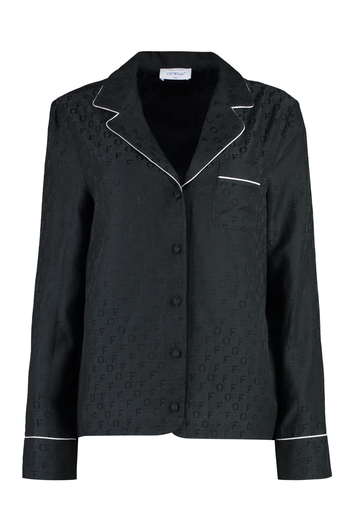 Shop Off-white Silk Blend Pajama Shirt In Black Black