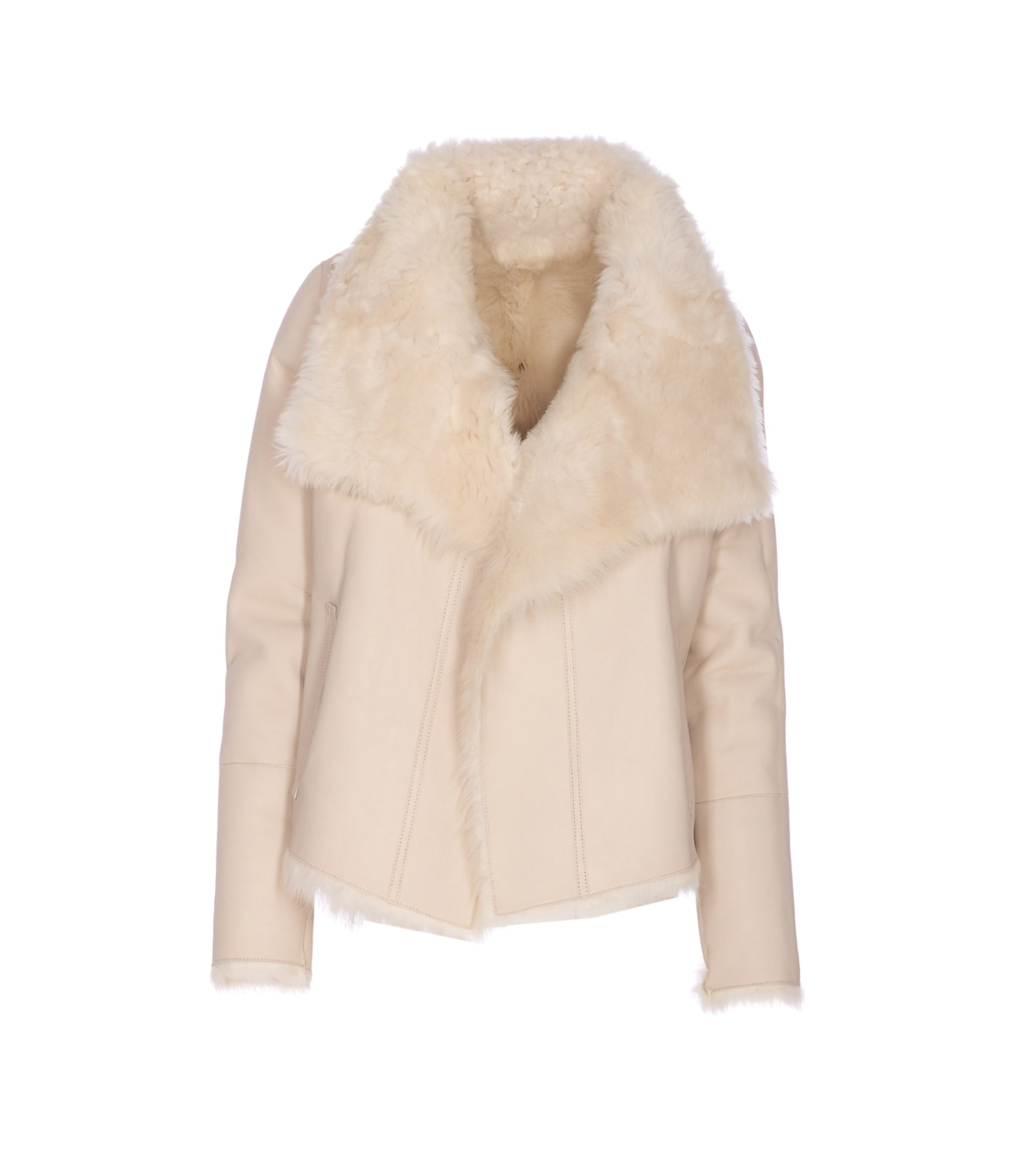 Yves Salomon Luxurious Faux Fur Jacket With Large Collar In Multi