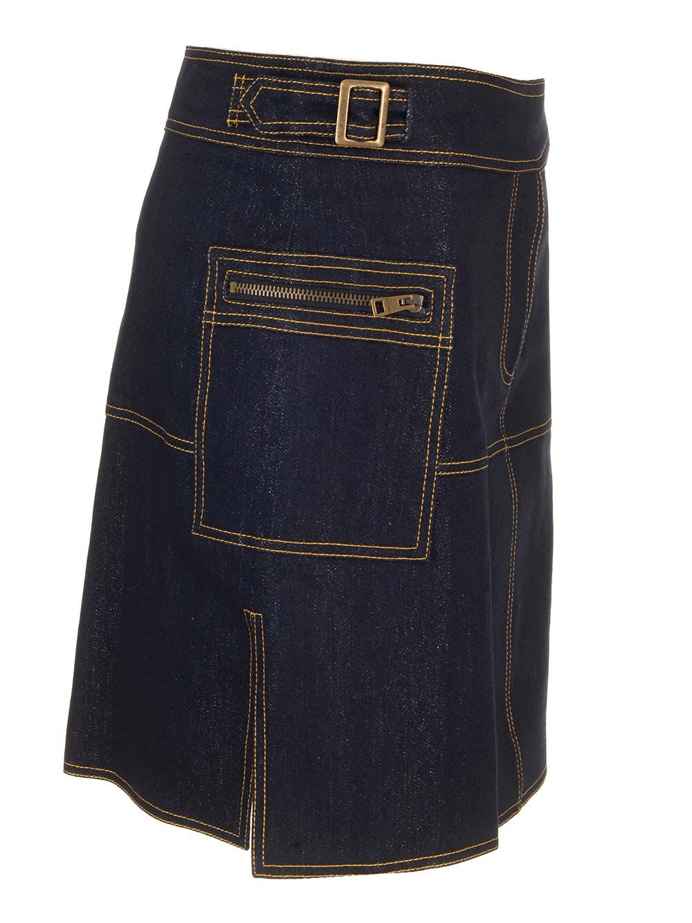 Shop Etro Stretch Denim Skirt In Blue