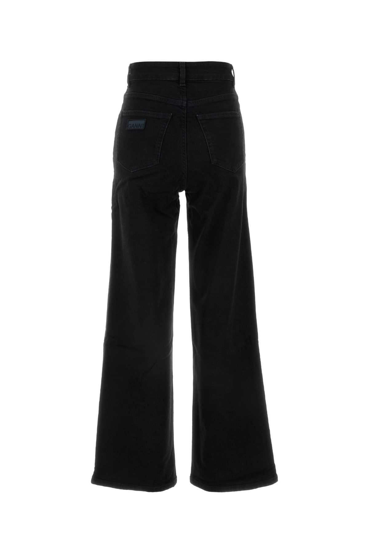 Shop Ganni Black Stretch Denim Wide-leg Jeans In Washedblackblack