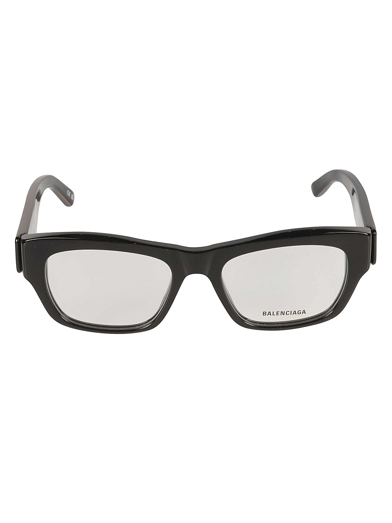 Balenciaga Logo Sided Square Frame Glasses In Black/transparent