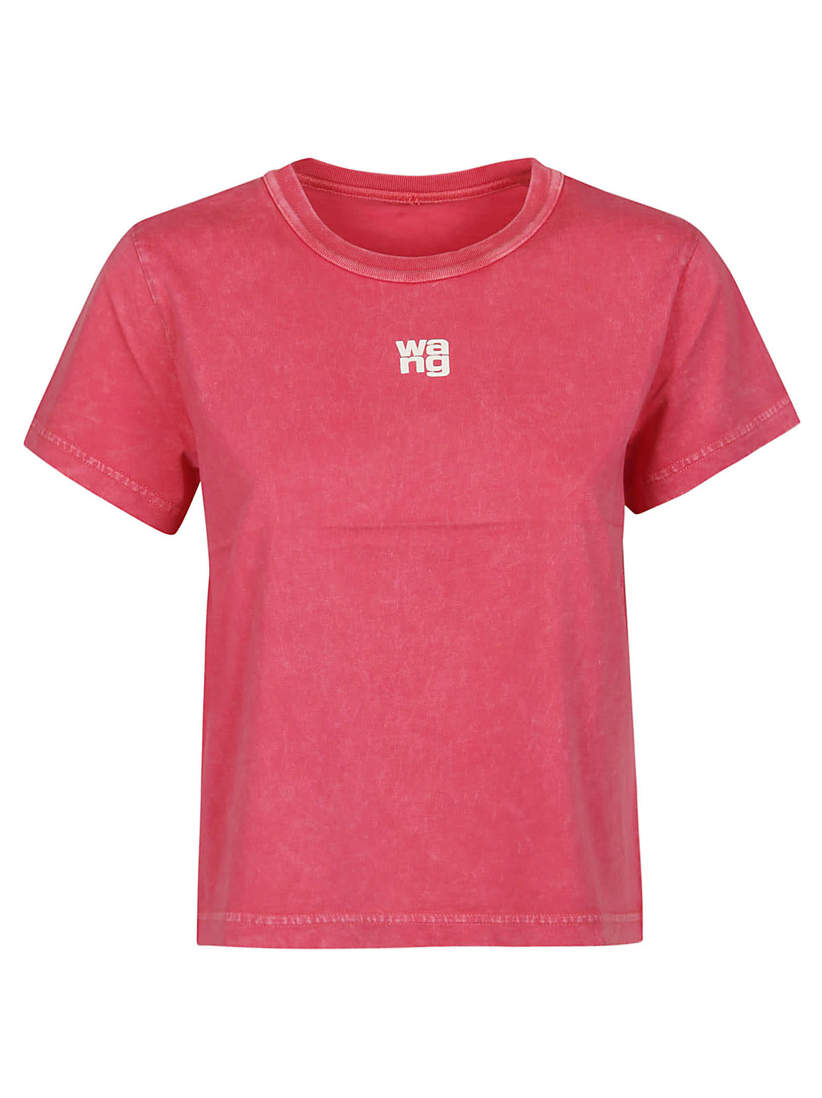 Alexander Wang T Puff Logo Bound Neck Essential Shrunk T-shirt In A Soft Cherry