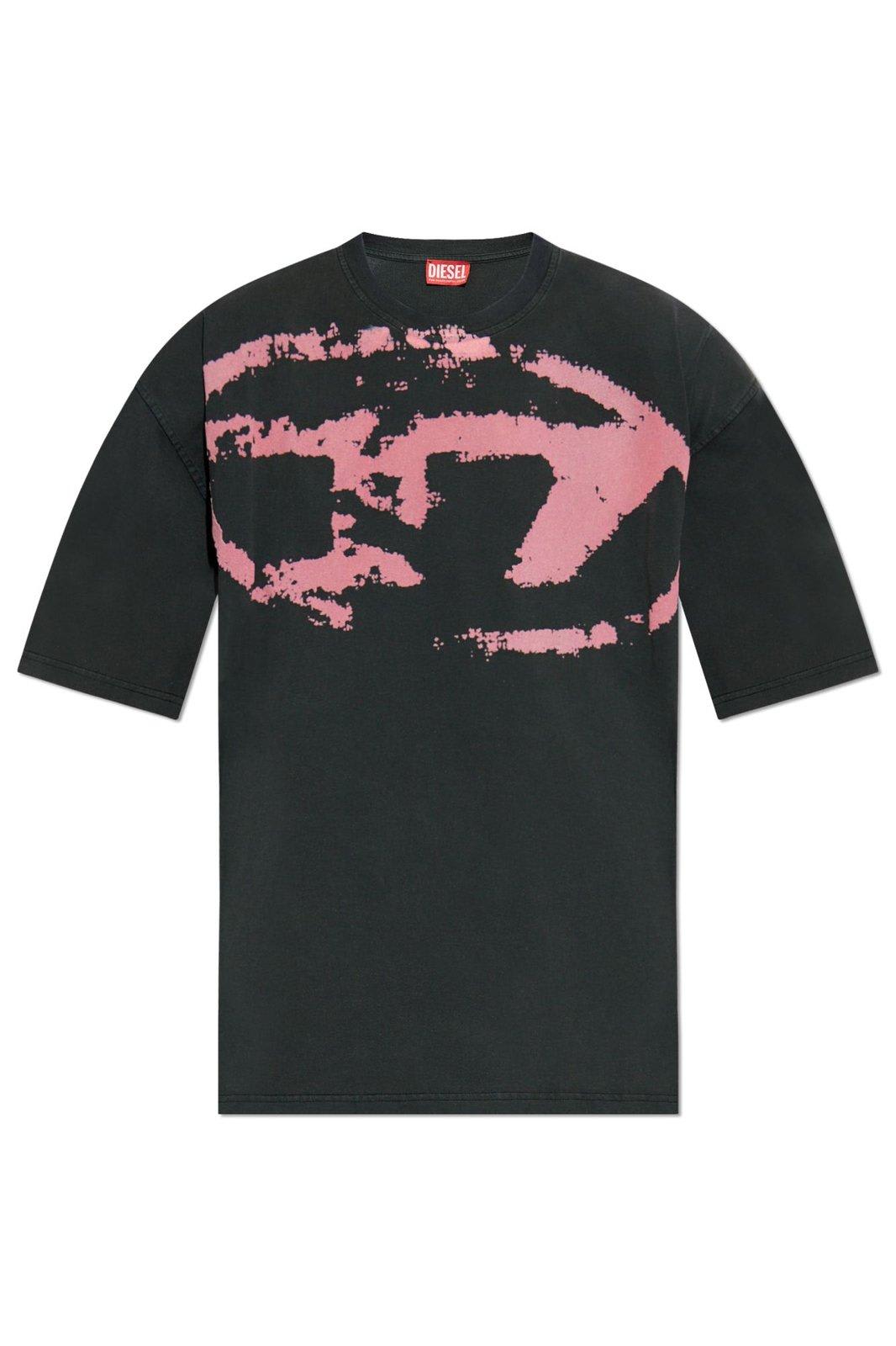 Diesel Oval-d Logo Printed Crewneck T-shirt In Animal Print