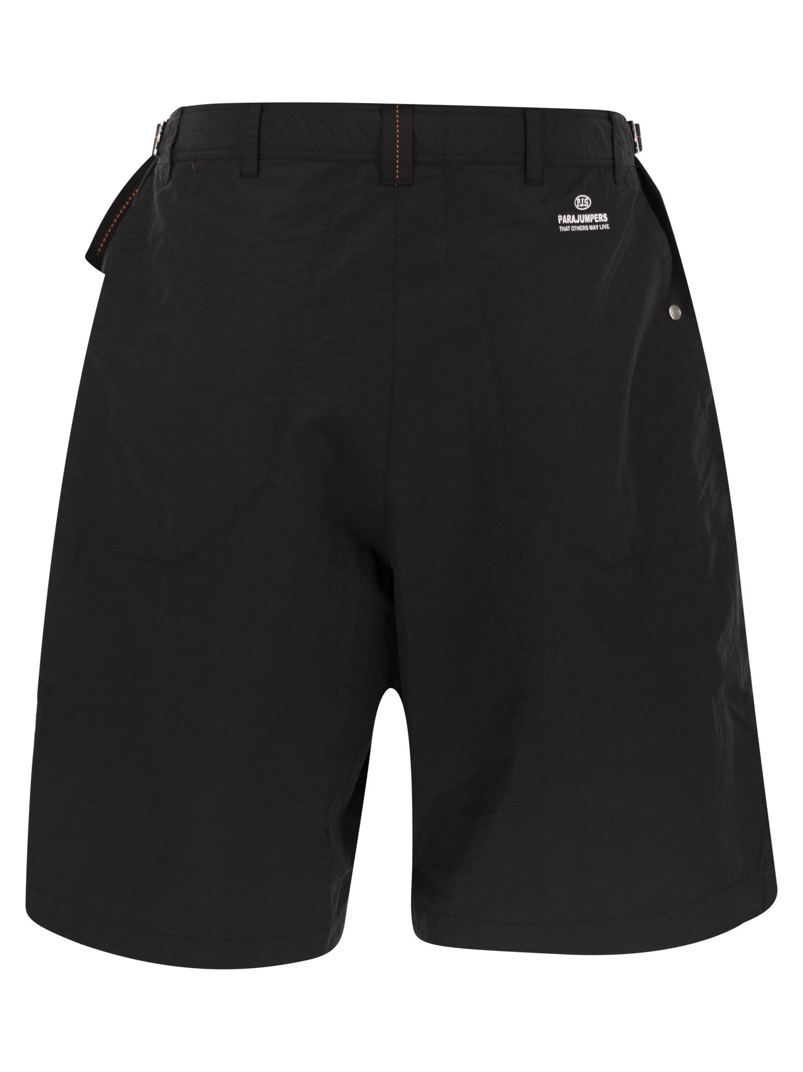 Parajumpers Black Bermuda Shorts With Buckles At Sides In Black