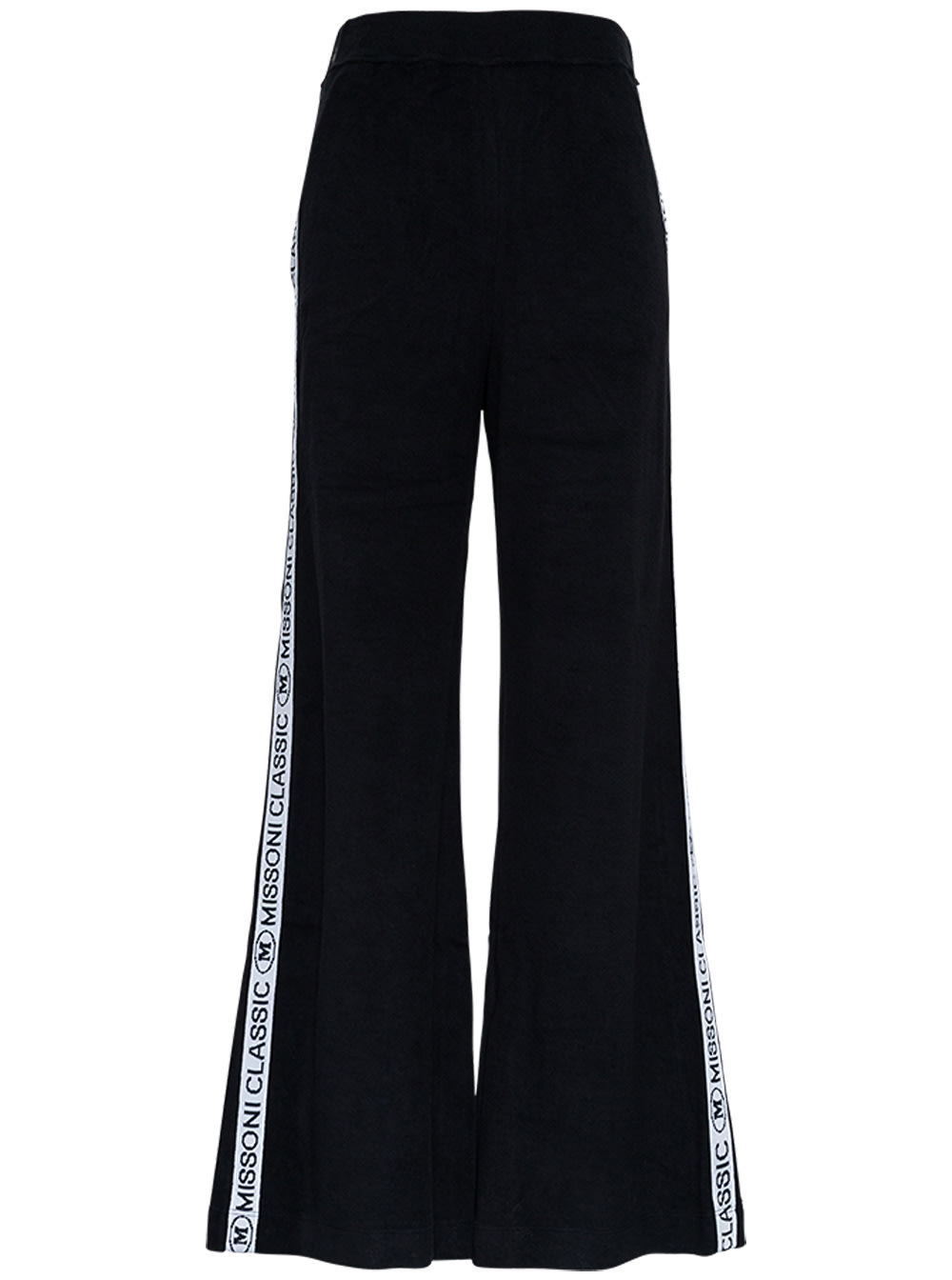 M Missoni Black Flared Cotton Pants With Side Logo Band