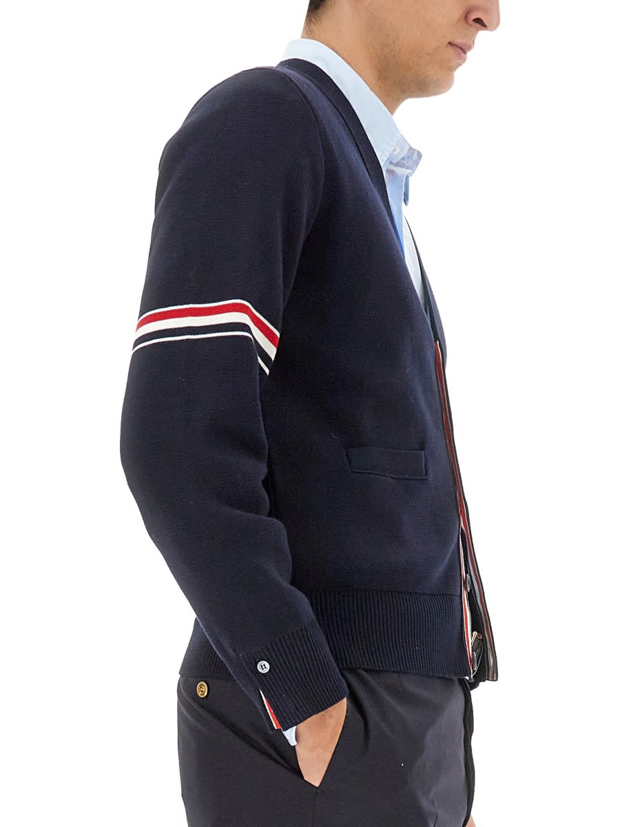 Shop Thom Browne V-neck Cardigan In Blue