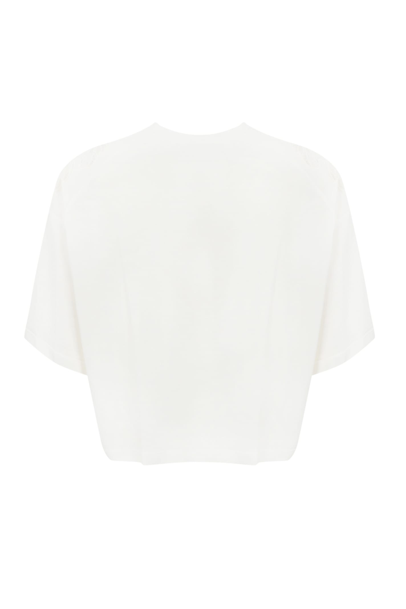 Elisabetta Franchi Cropped T-shirt With Embroidery In Gesso