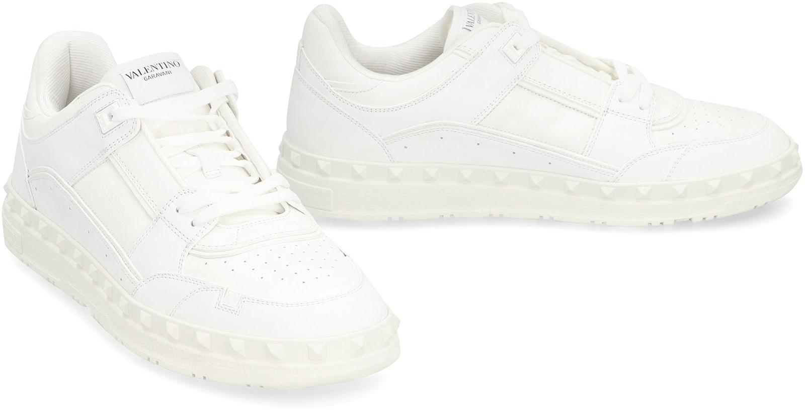 Valentino Garavani Premium Calf Leather Sneakers With Rockstud Detailing In White
