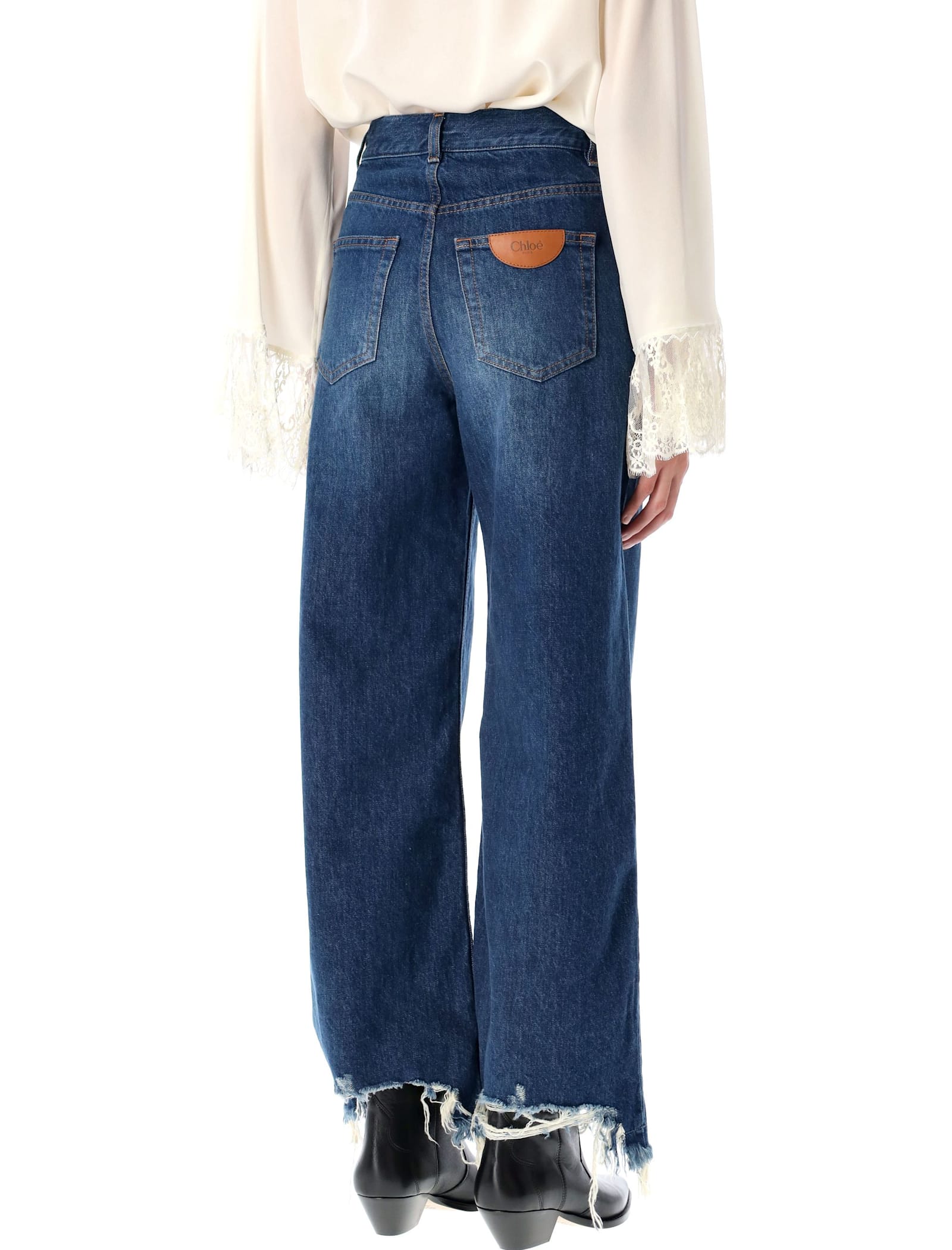 Shop Chloé Wide Denim Raw Cut In Night Blue