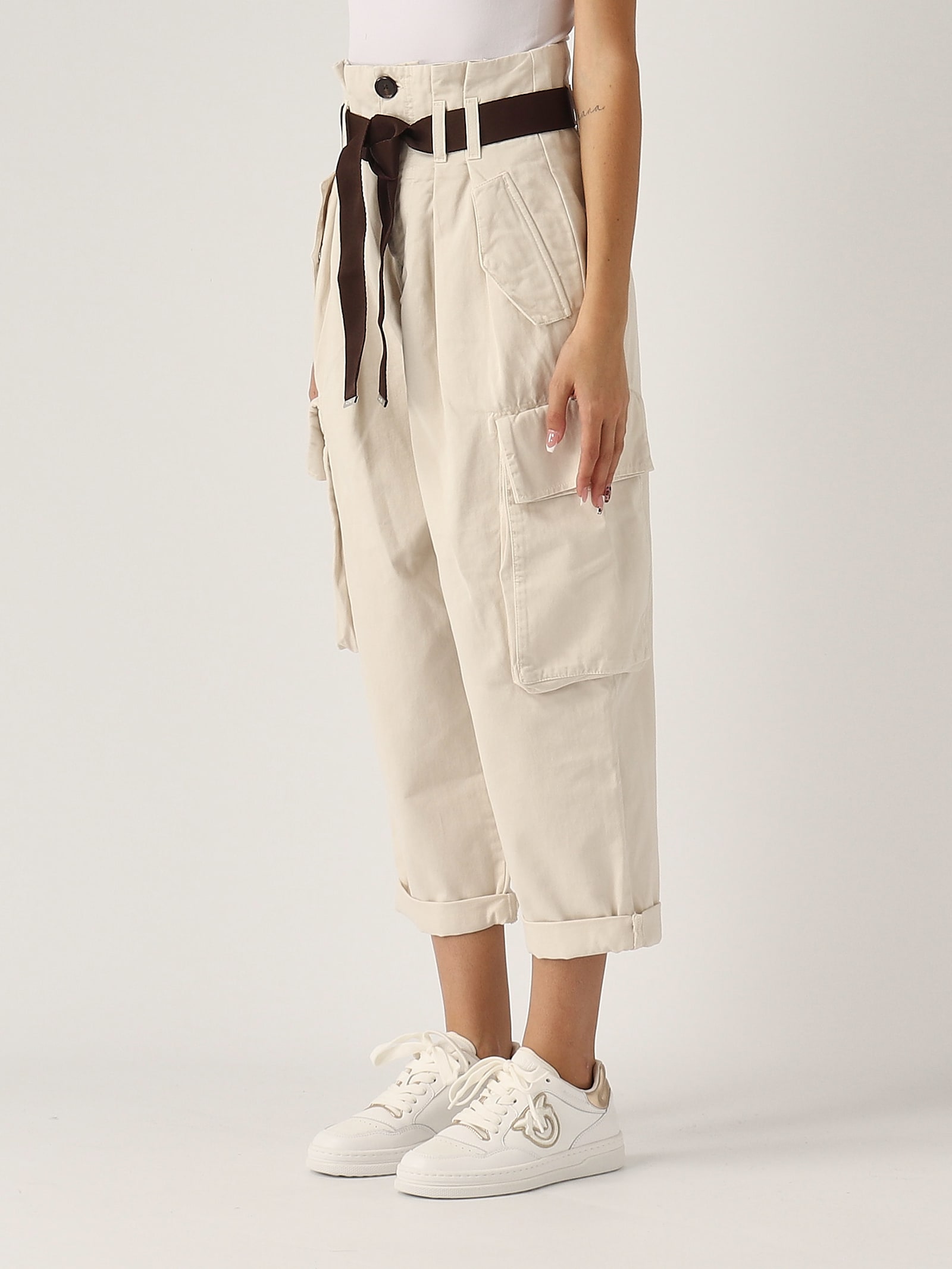 Shop Pinko Ronfare Trousers In Bianco Latte