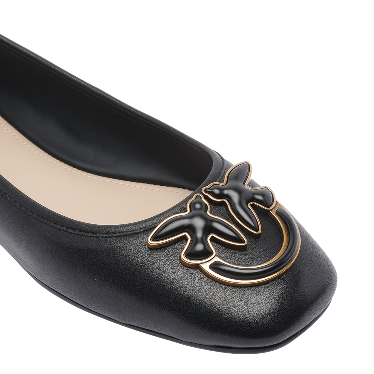 Pinko Flat Nappa Leather Ballet Flats With Love Birds Logo In Black