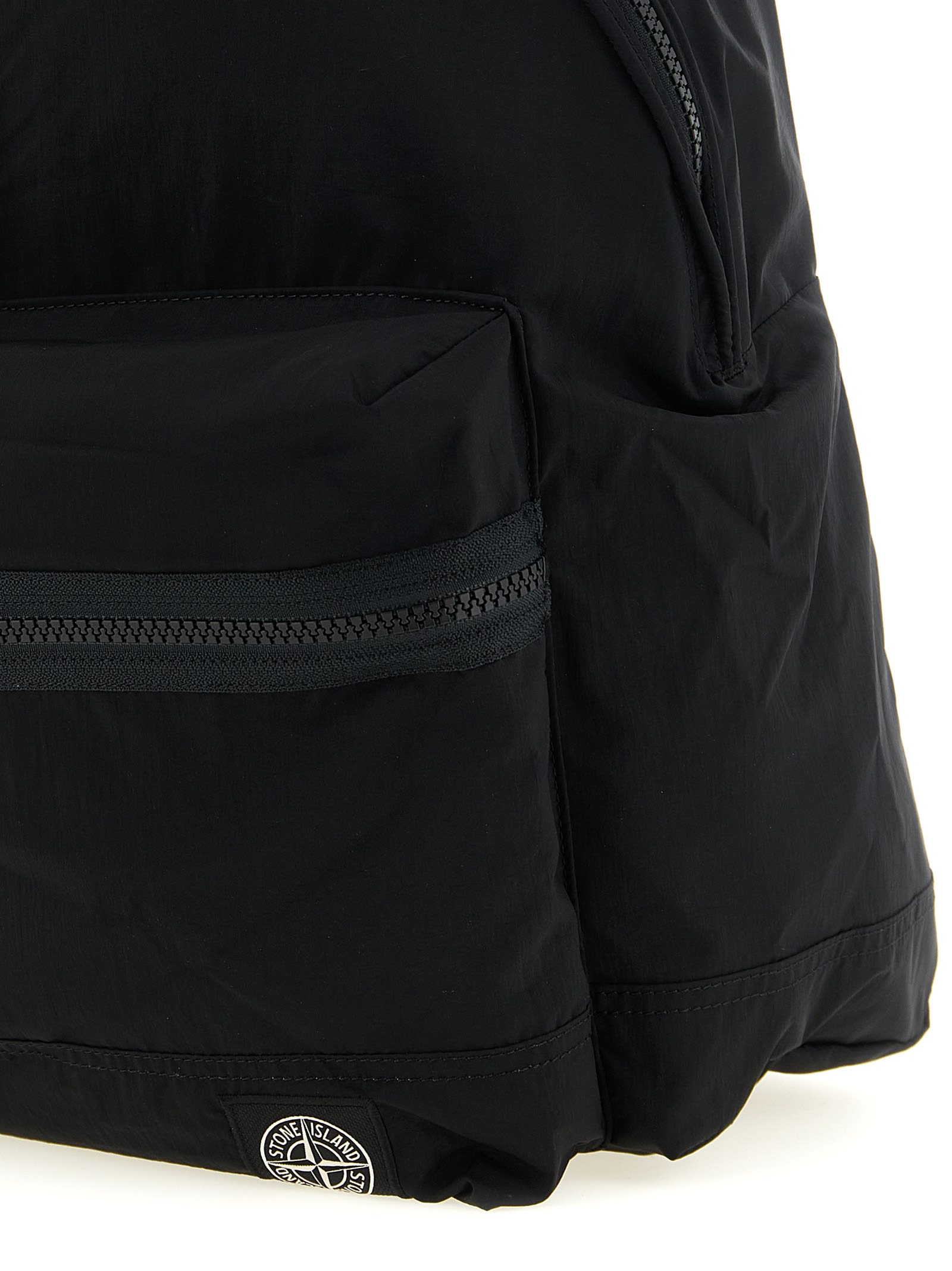 Stone Island Backpack Adjustable Straps Front Zip Pocket Top Handle In Black