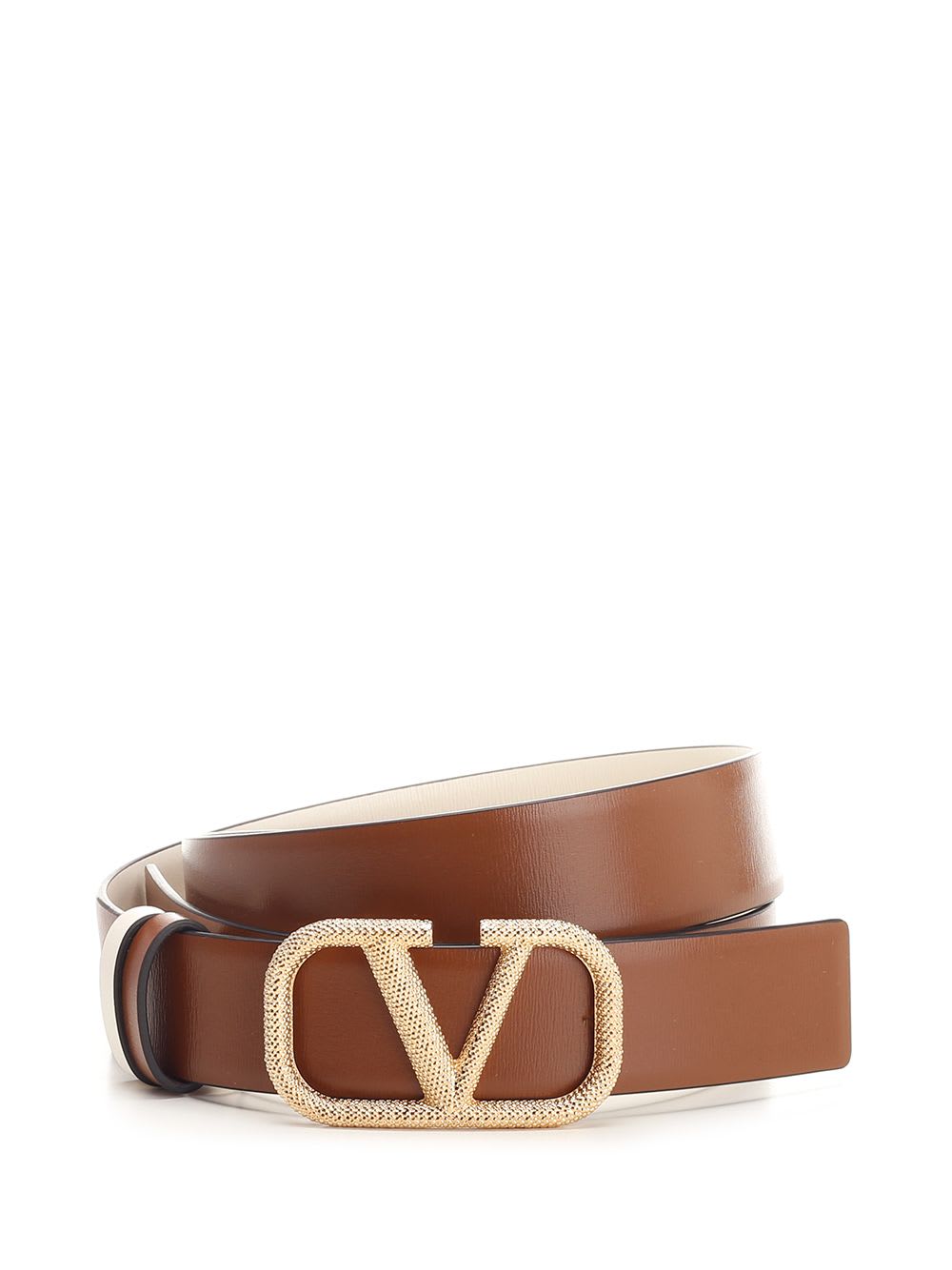 Shop Valentino Vlogo Reversible High Belt In Brown