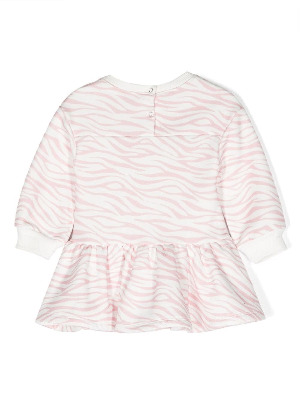 Shop Chiara Ferragni Pink Long-sleeved Dress With Frill And Animalier Print In Cotton Blend Baby