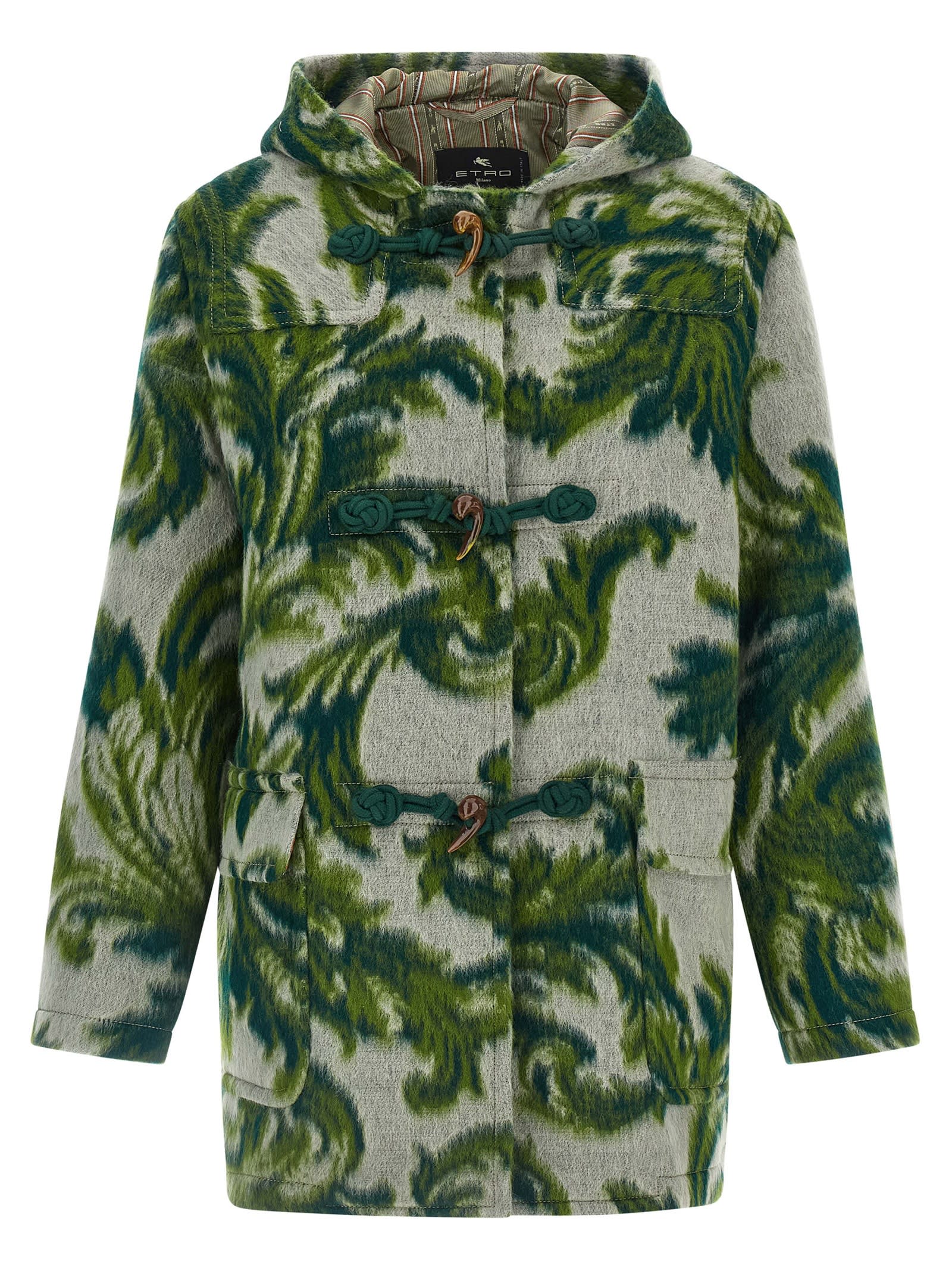 Etro Carded Wool Jacket Puffer Jackets Green In Green