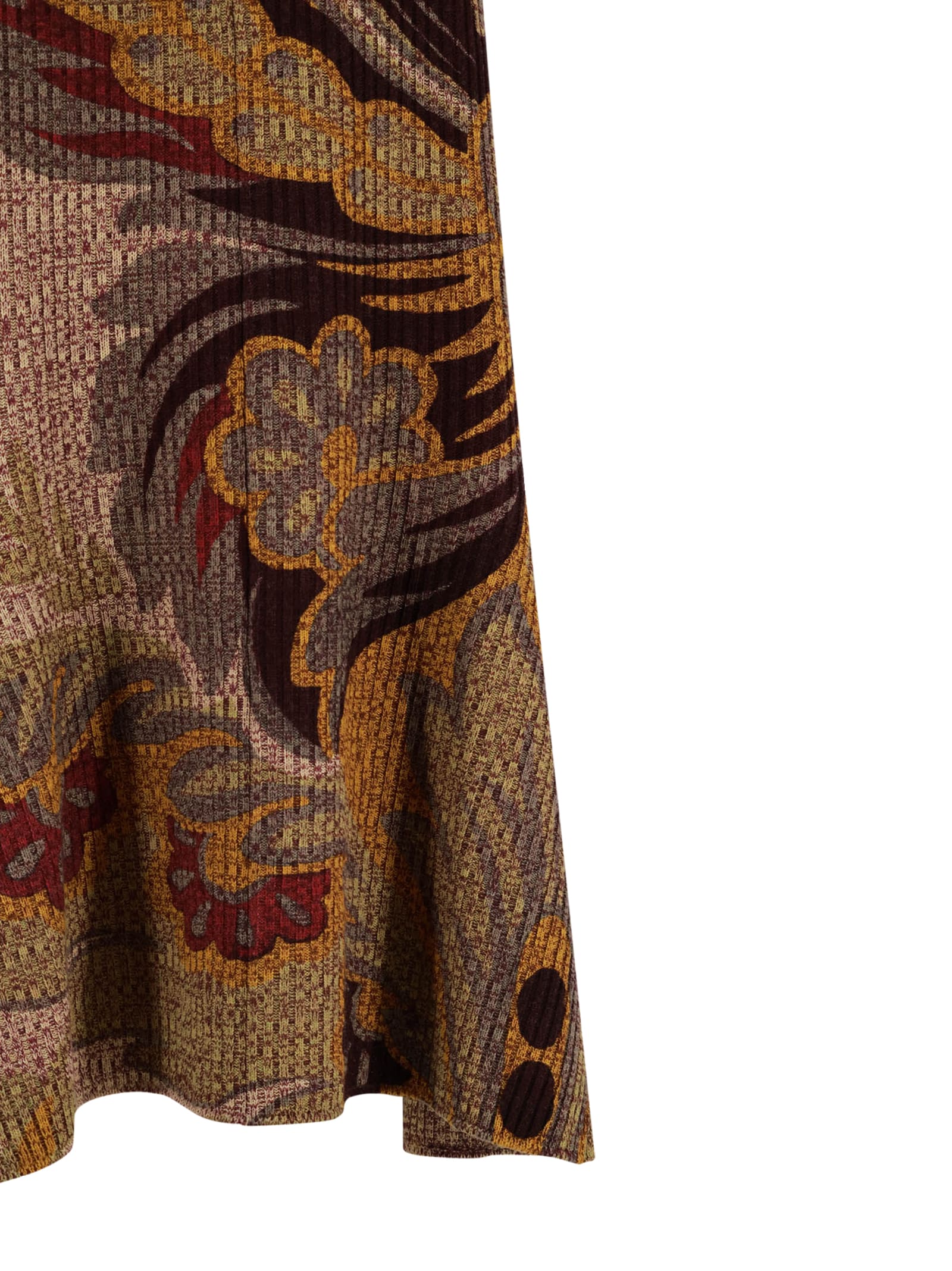 Etro Long Skirt With Multicolor Floral Pattern In Brown