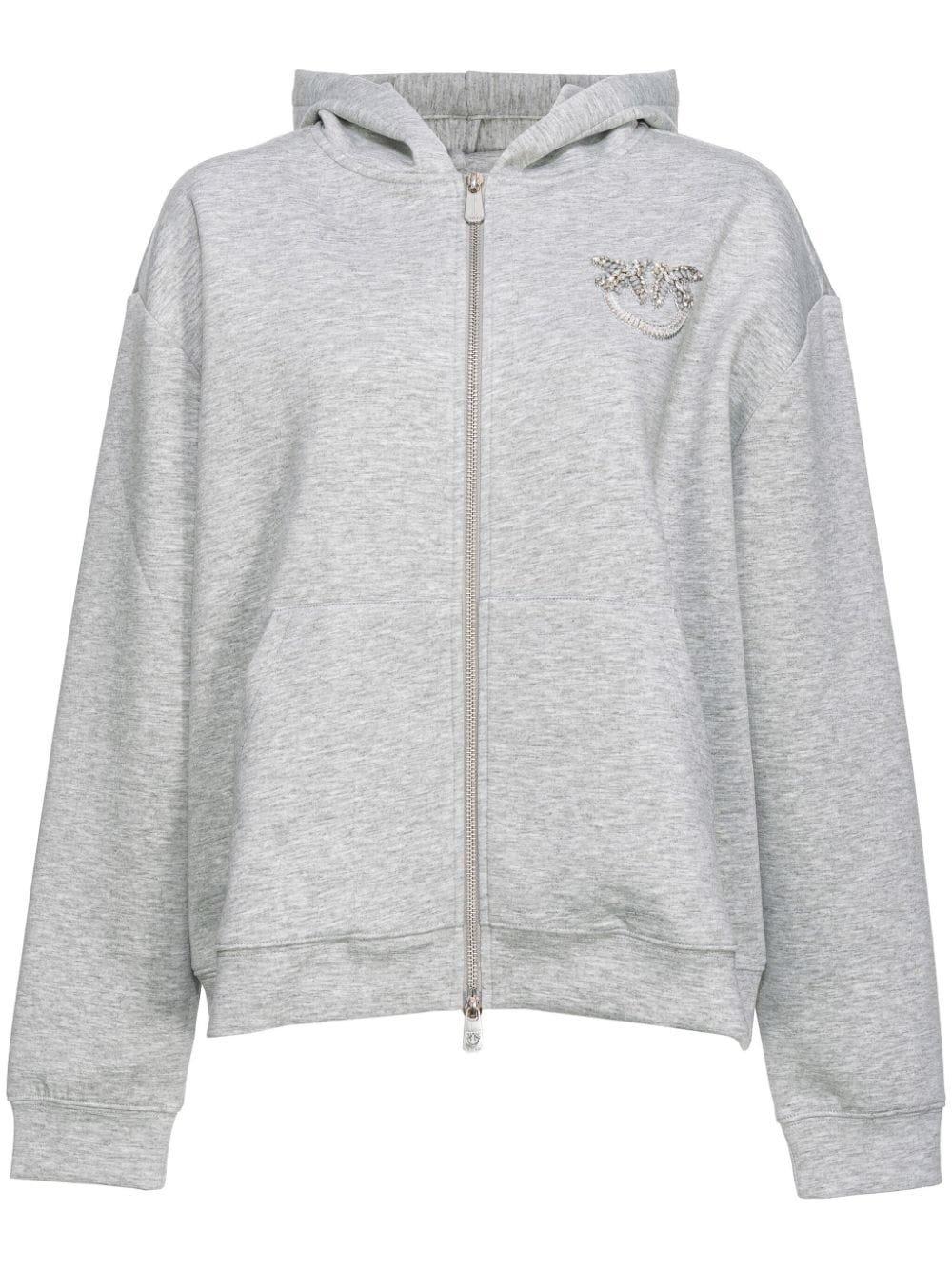 Shop Pinko Logo Embellished Zip-up Jacket In Grey