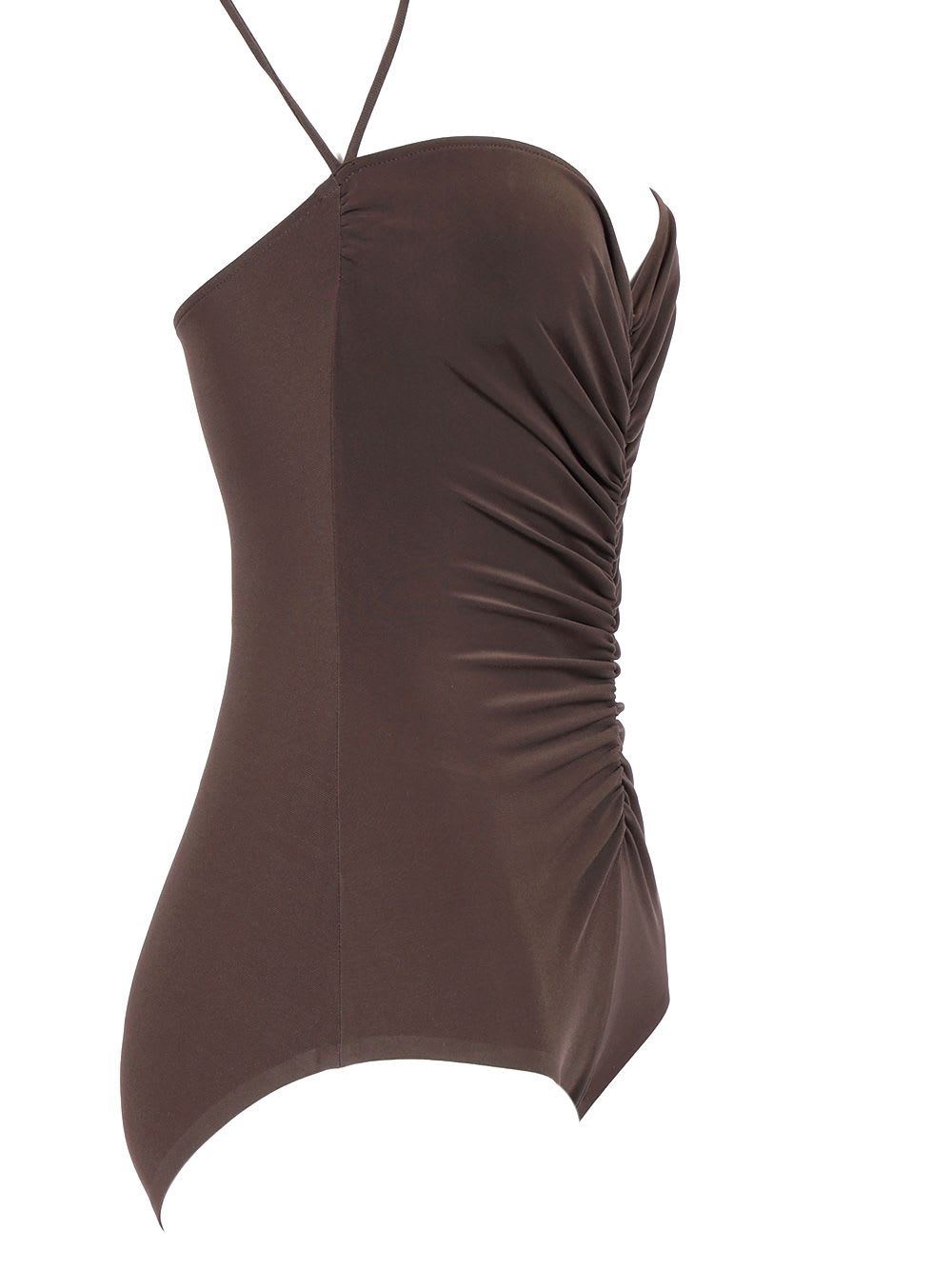 Shop Norma Kamali Gathered Bodysuit In Brown