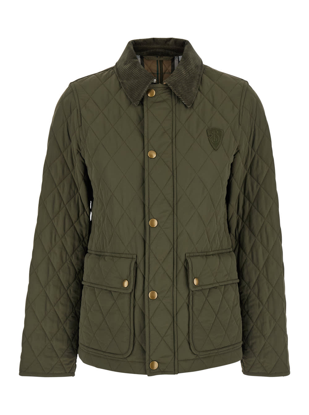 Shop Burberry Green Jacket With Classic Collar In Quilted Tech Fabric Woman