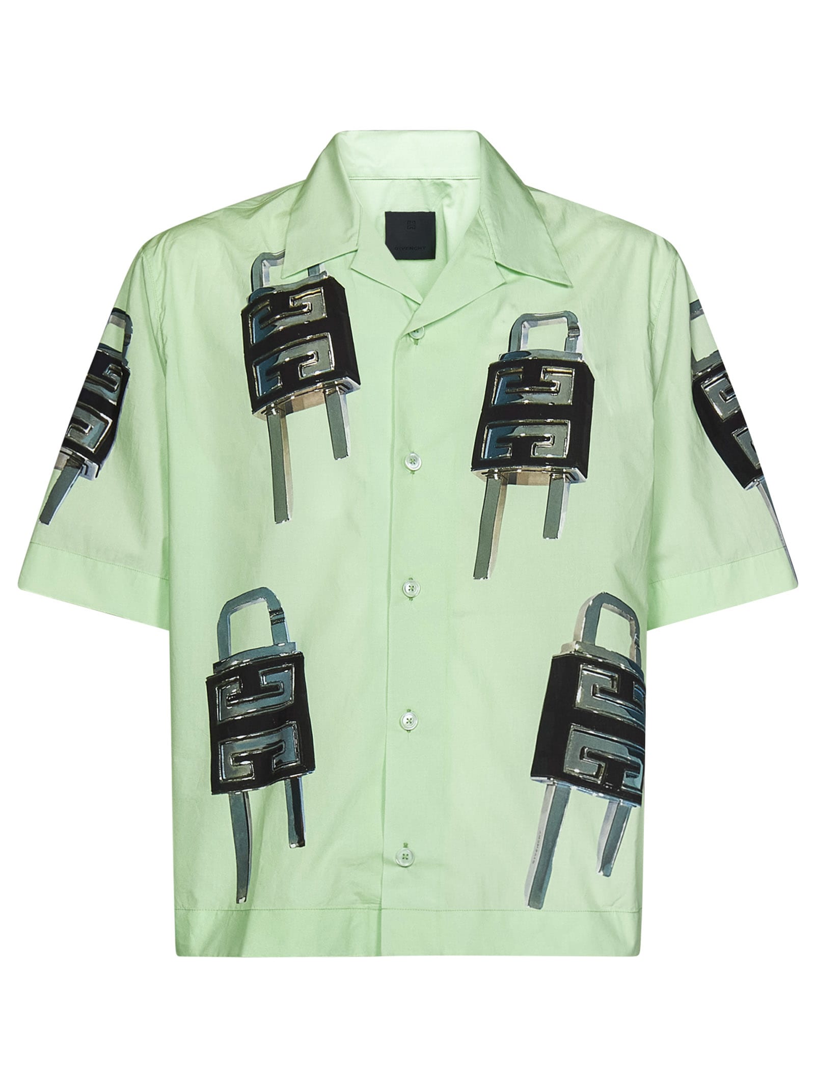 Givenchy Lock Camp-collar Cotton-poplin Shirt In Green